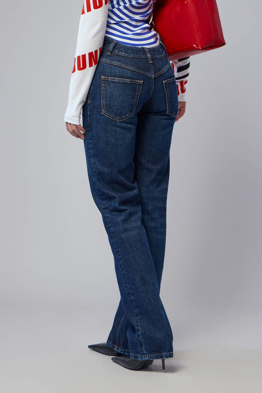 Straight Leg Denim Pant With Curvy Waistband