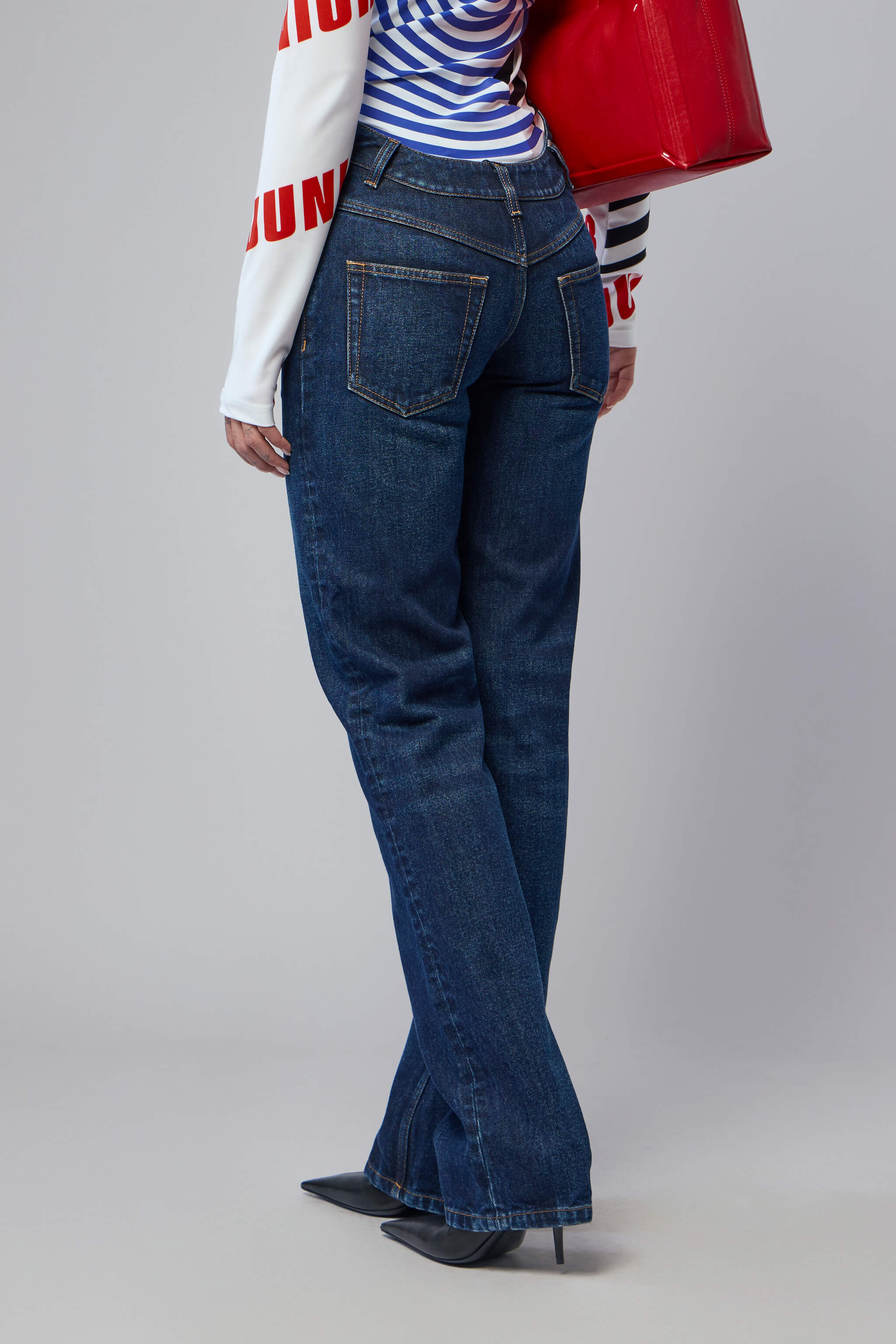 Straight Leg Denim Pant With Curvy Waistband