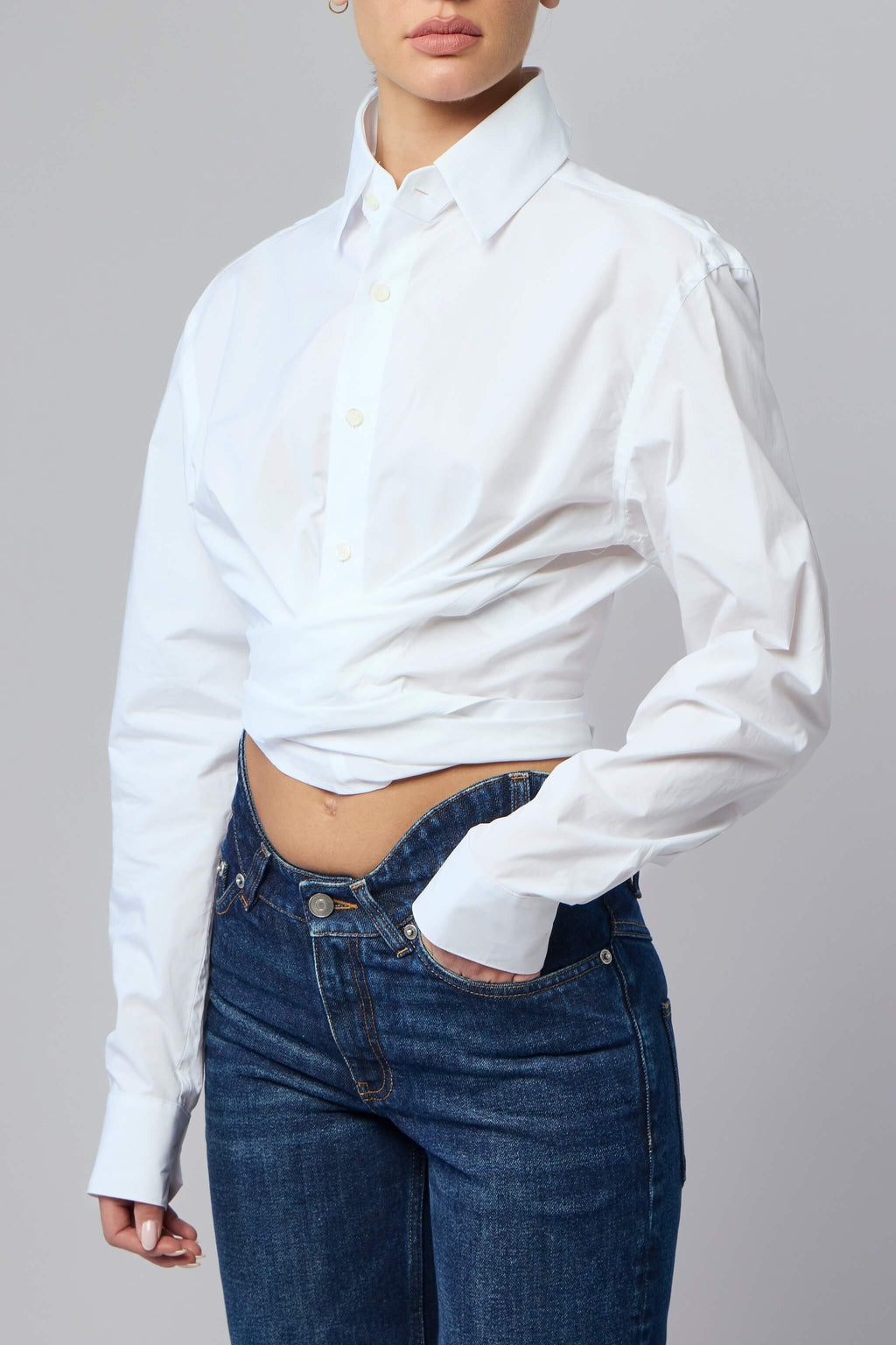 Wrapped Fly Away Collar Cropped Shirt