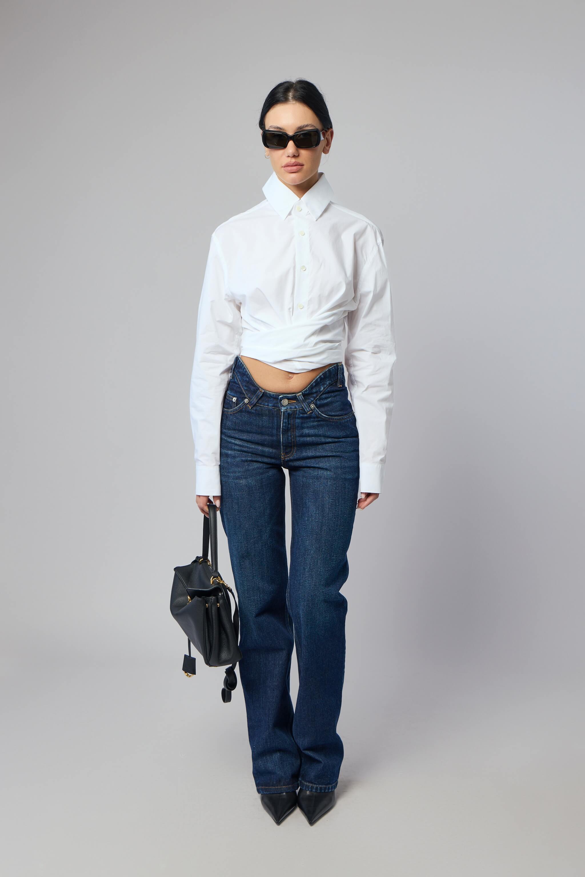 Wrapped Fly Away Collar Cropped Shirt