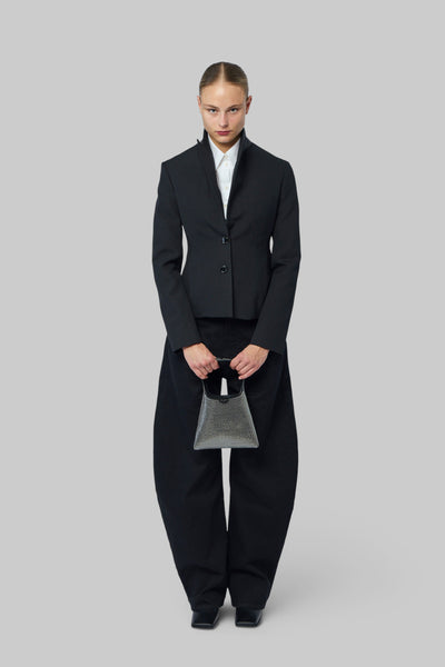 Black Denim Round Pants