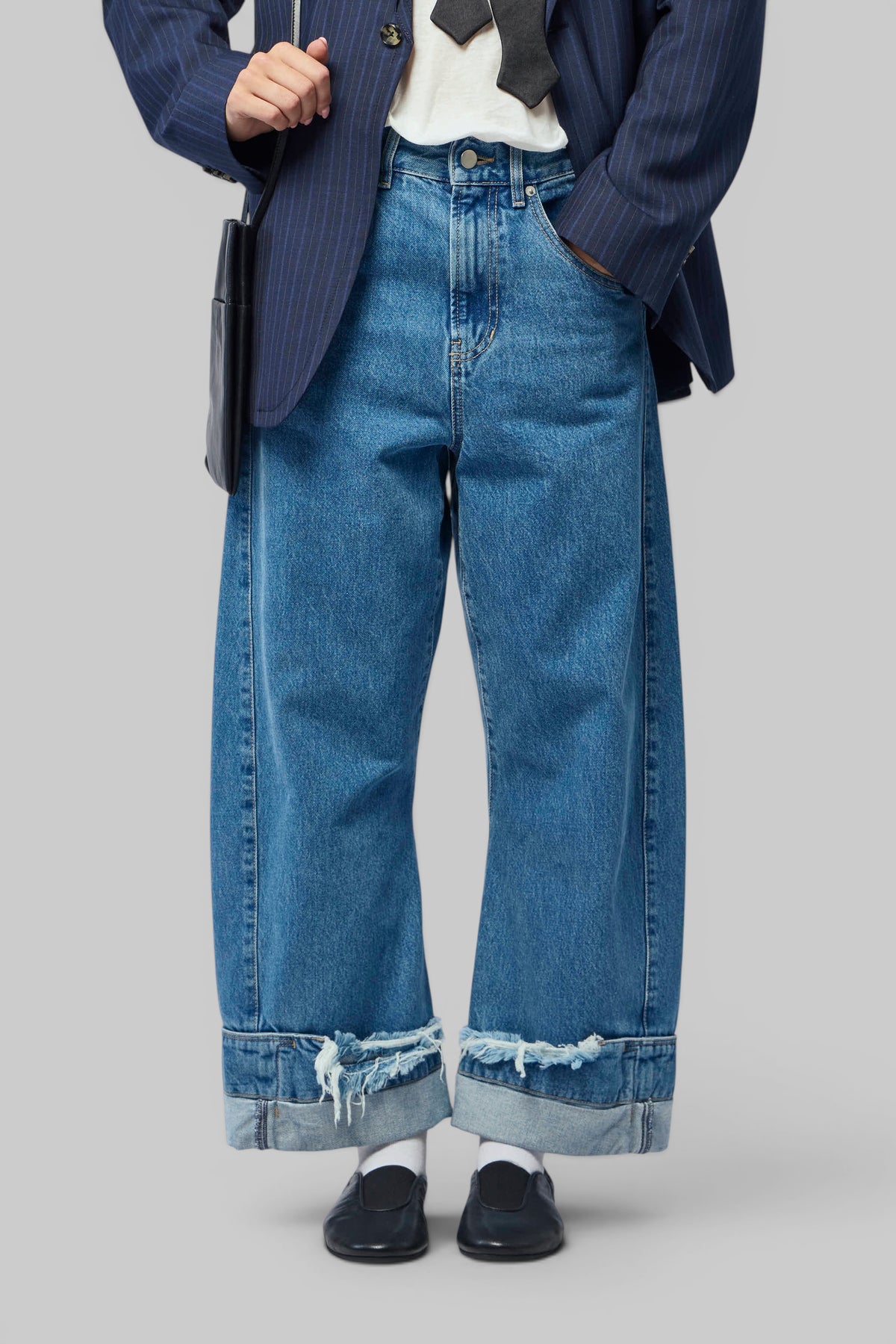 Marina Yee Dean Blue jeans button and zip closure detail, view 8