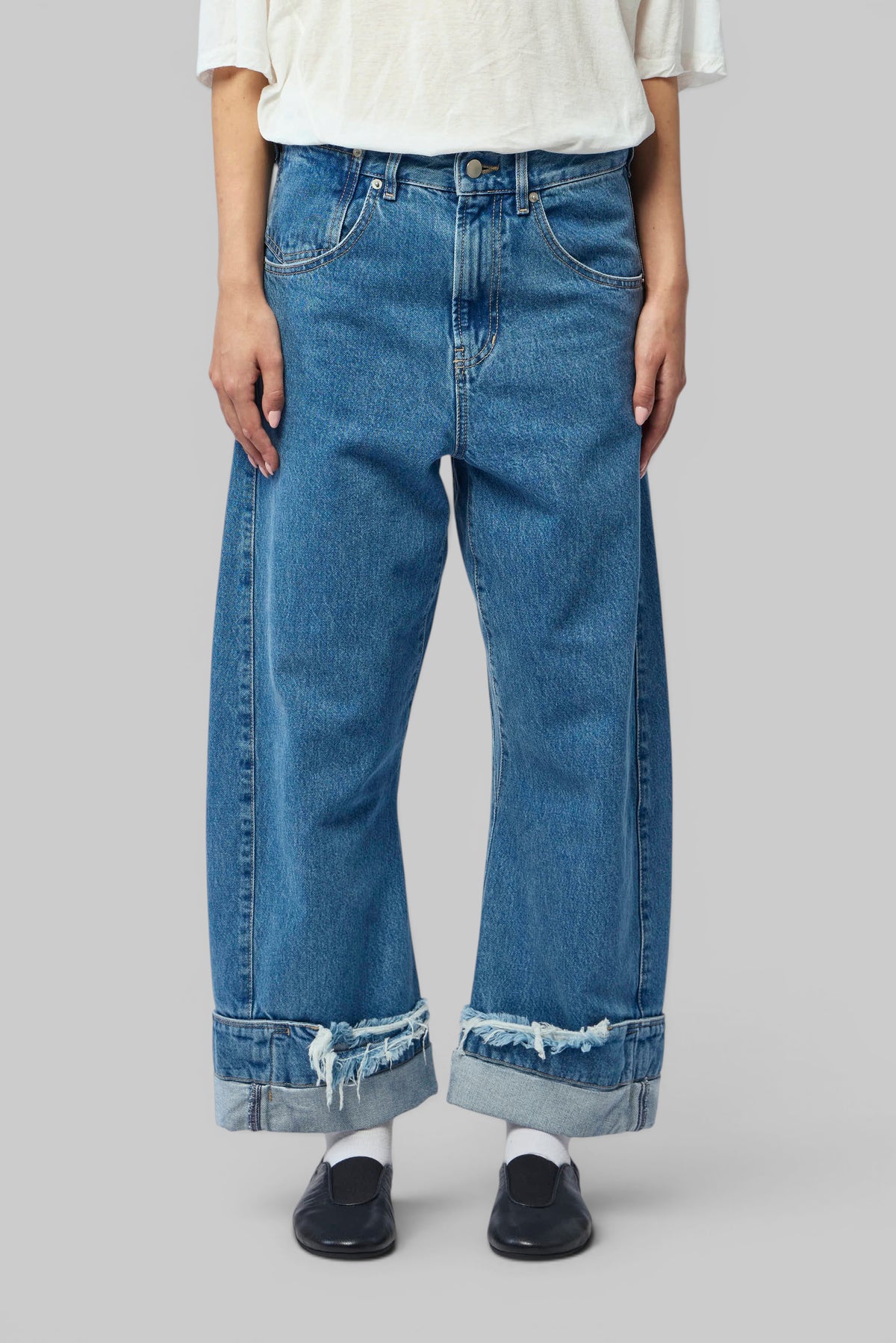 Marina Yee Dean Blue jeans button and zip closure detail, view 10