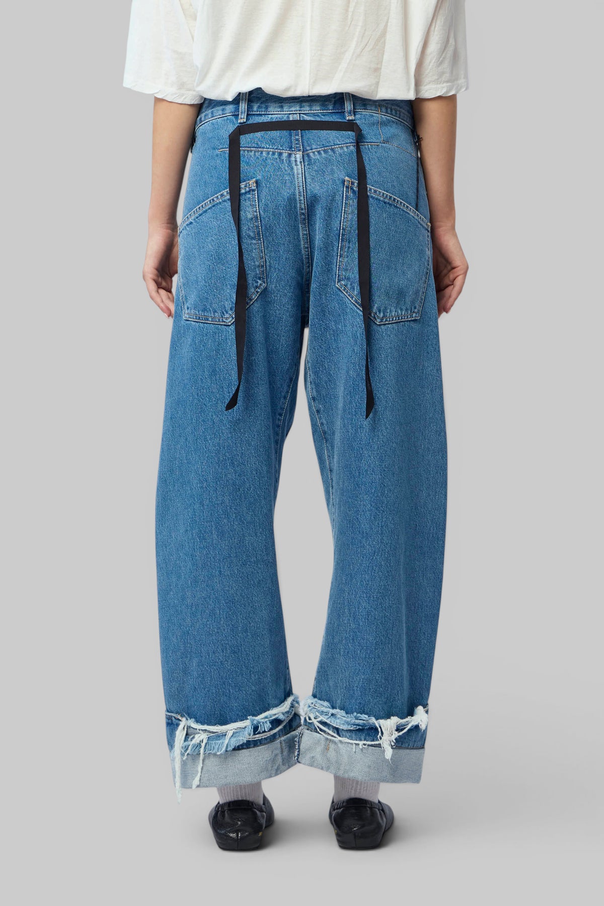 Marina Yee Dean Blue jeans button and zip closure detail, view 12