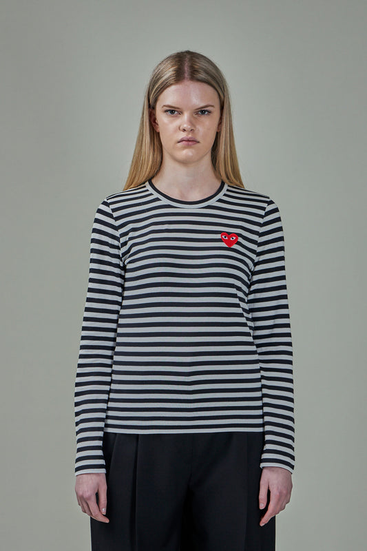 Ladies T-Shirt Knit black white Stripes
