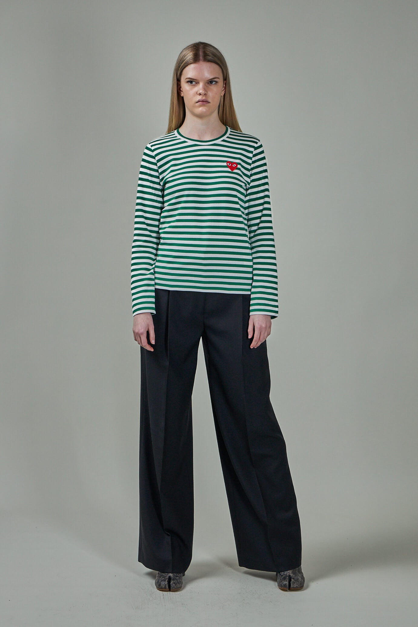 Ladies T-Shirt Knit green white Stripes