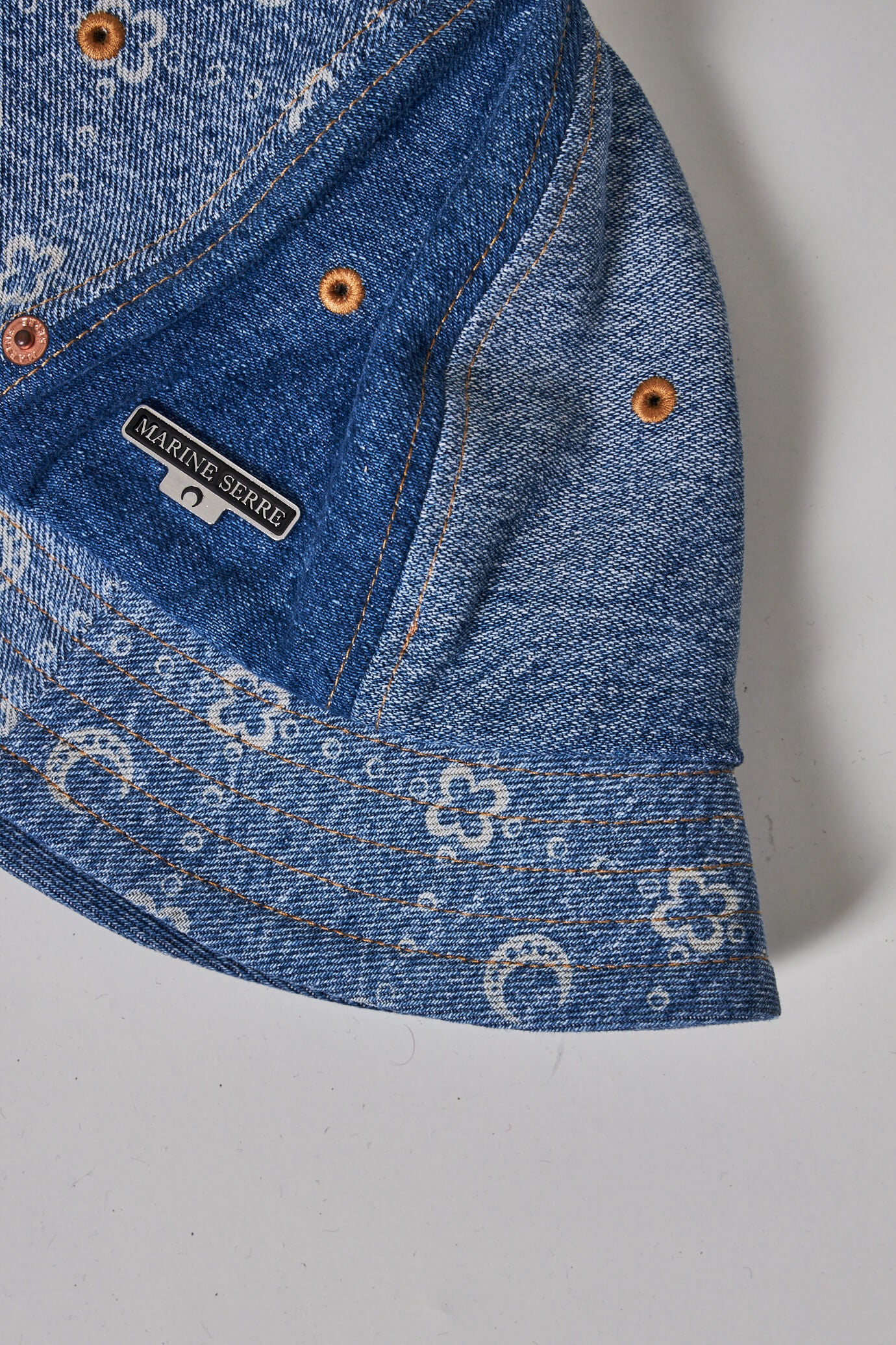 Regenerated Denim Moonogram Bell Hat, medium dark blue monogram