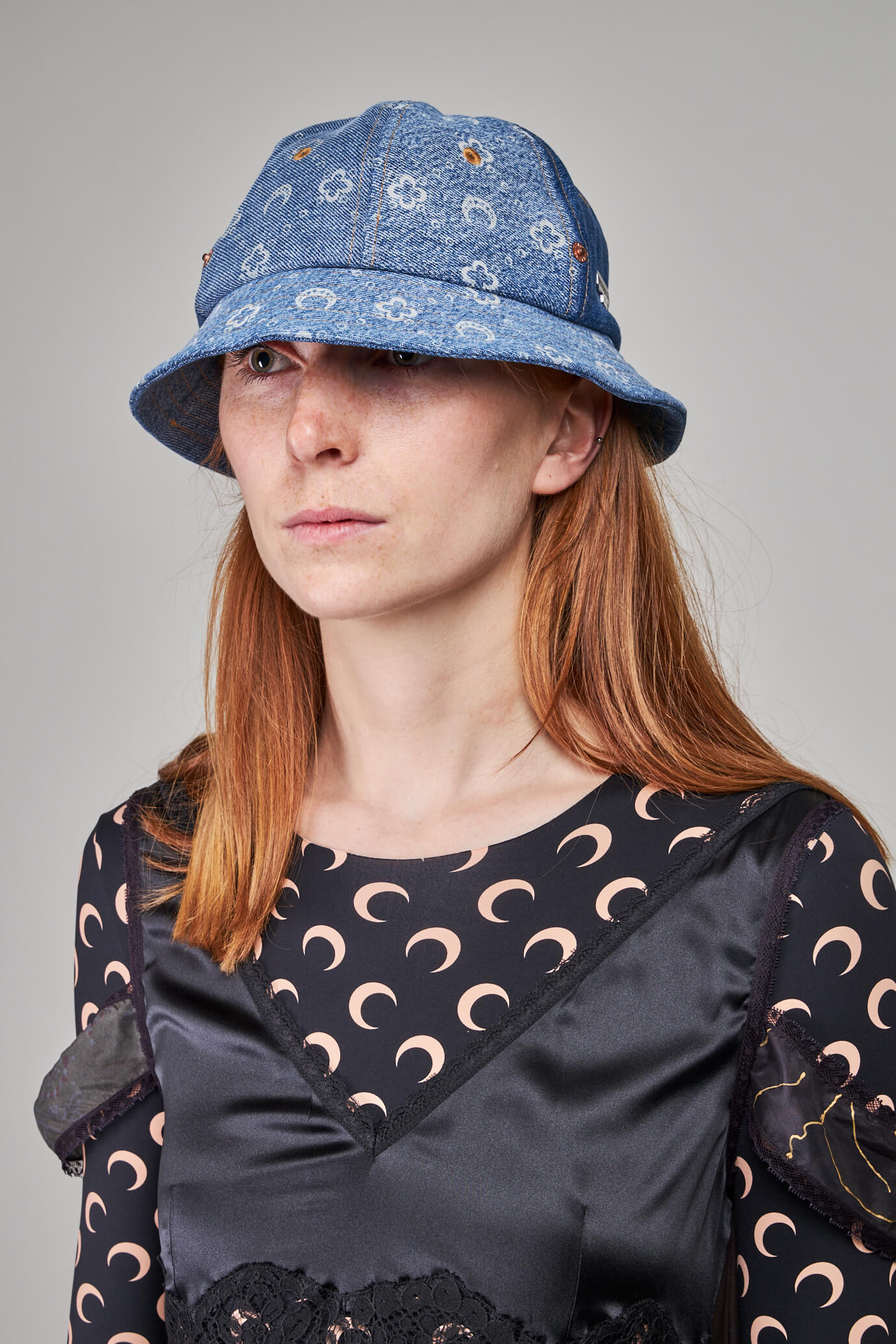 Regenerated Denim Moonogram Bell Hat, medium dark blue monogram