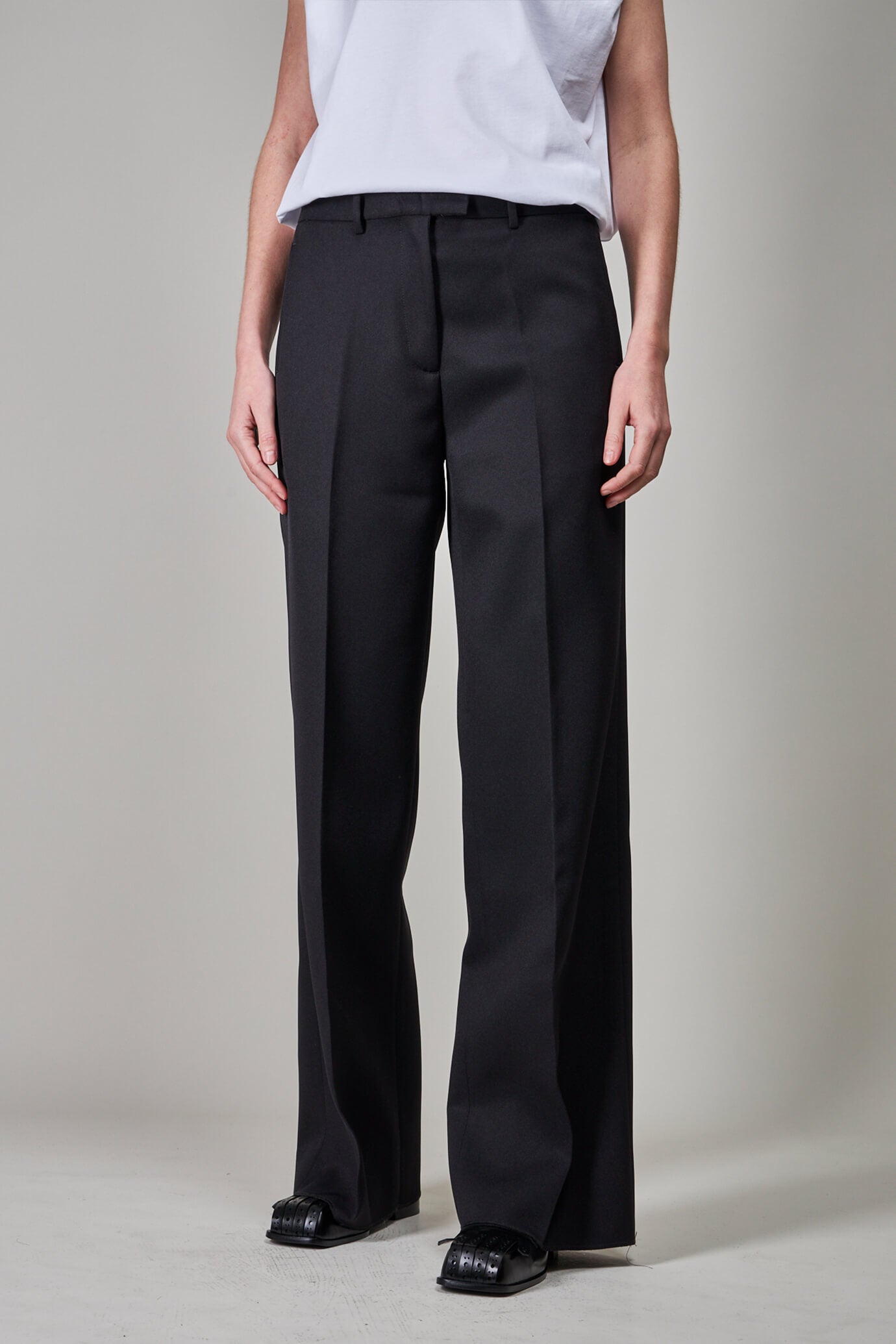 Classic Wide Leg Pants with 2 Back Pockets, black