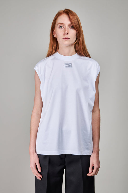 Sleeveless T-shirt with Elastics and Label, white