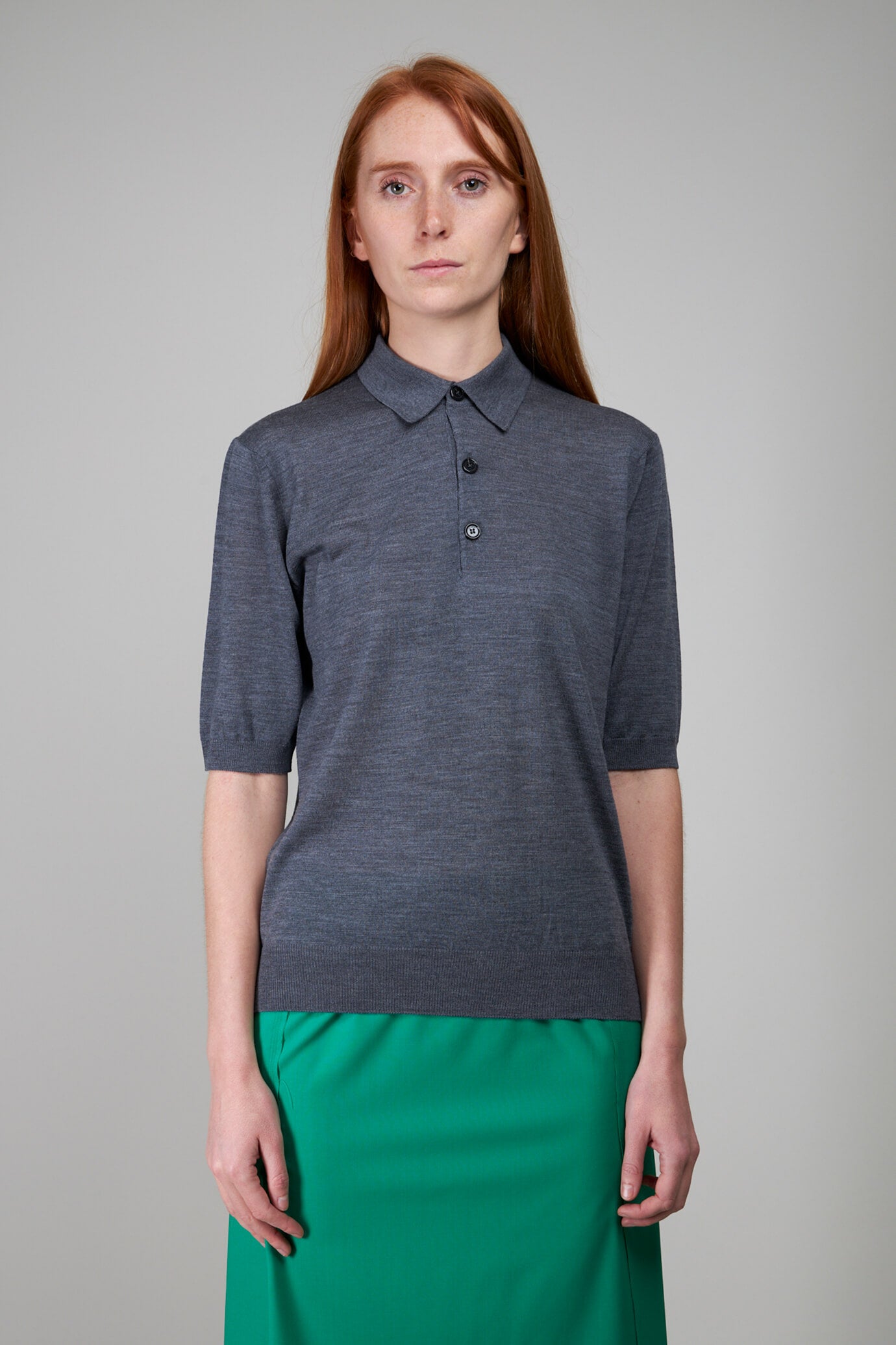 Short Sleeve Knit Polo with PVB Patch, grey