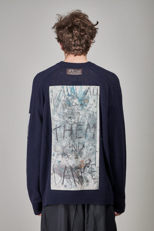 Light Roundneck Hammer Sweater with Patches, dark navy