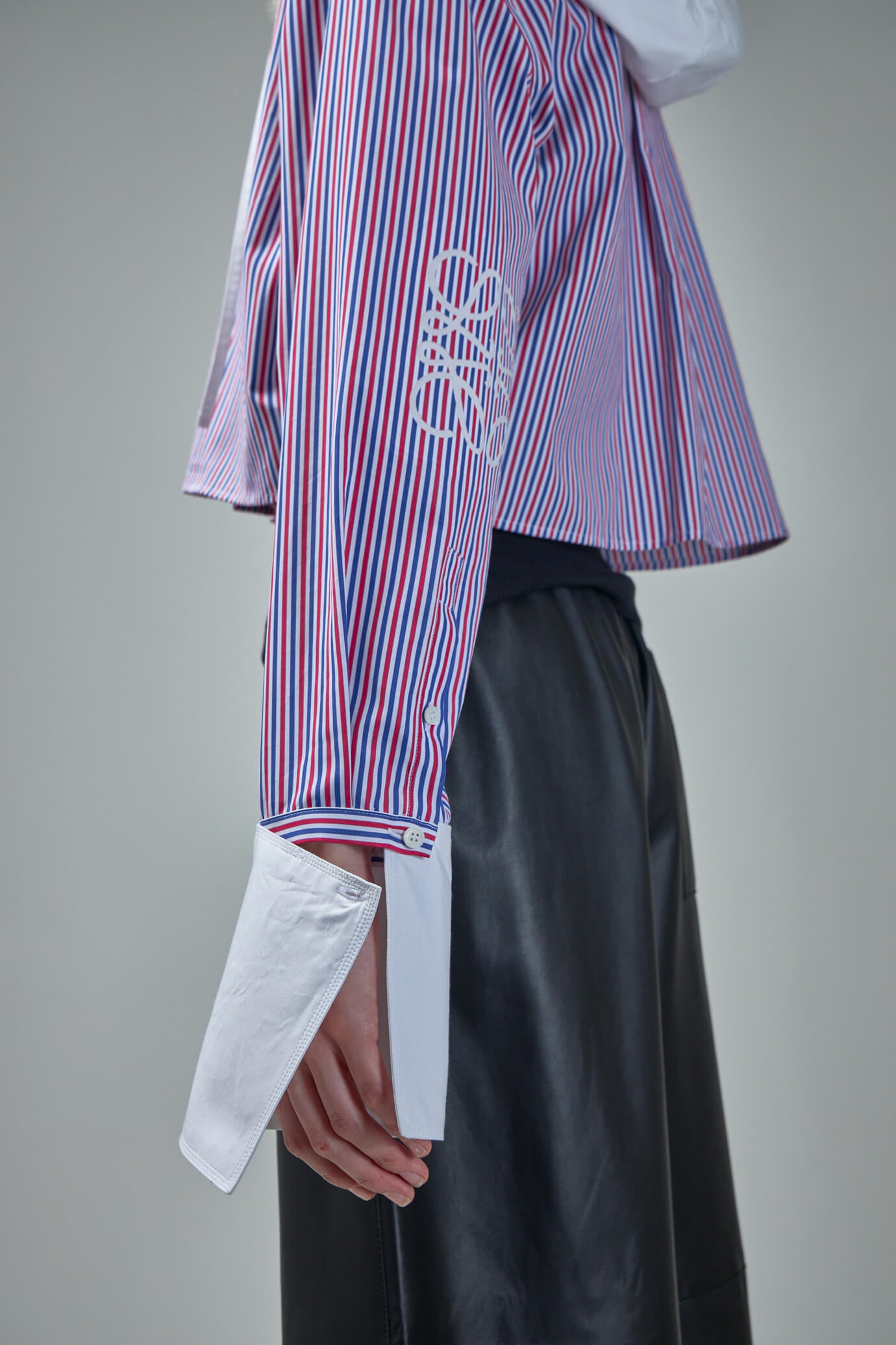 Stripe Cropped Hooded Shirt