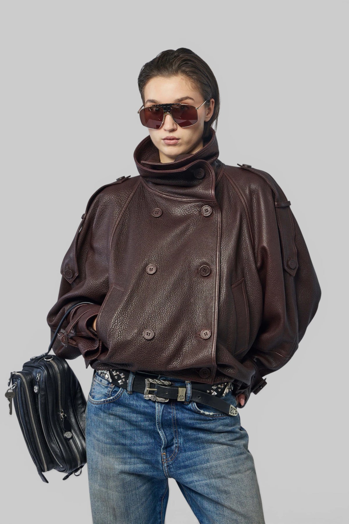 Acne Studios Cropped Leather Trench Coat Jacket – LABELS