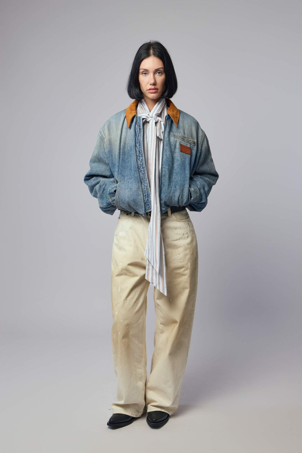 Acne Studios - Denim Button‑up Shirt - LABELS - Back view of denim bomber jacket showing overall silhouette and design