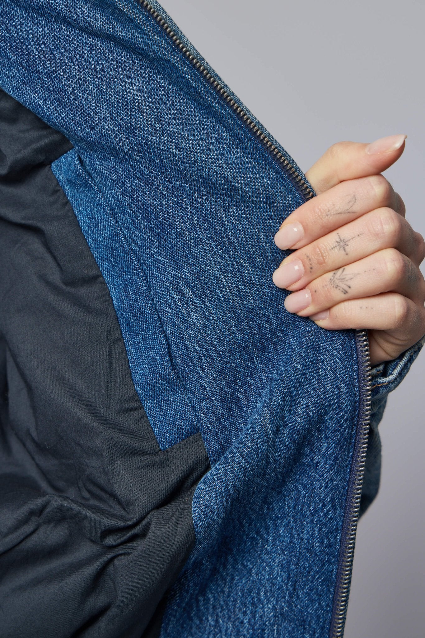 Acne Studios - Denim Button‑up Shirt - LABELS - Full outfit styling with Acne Studios bomber jacket layered look