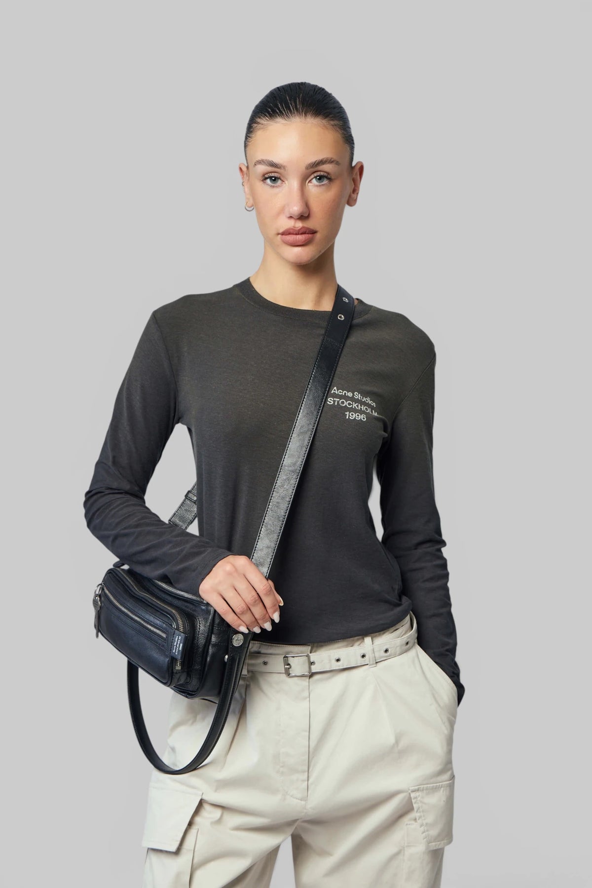 Acne Studios T-Shirts distressed logo tee in monochrome cotton-hemp blend
