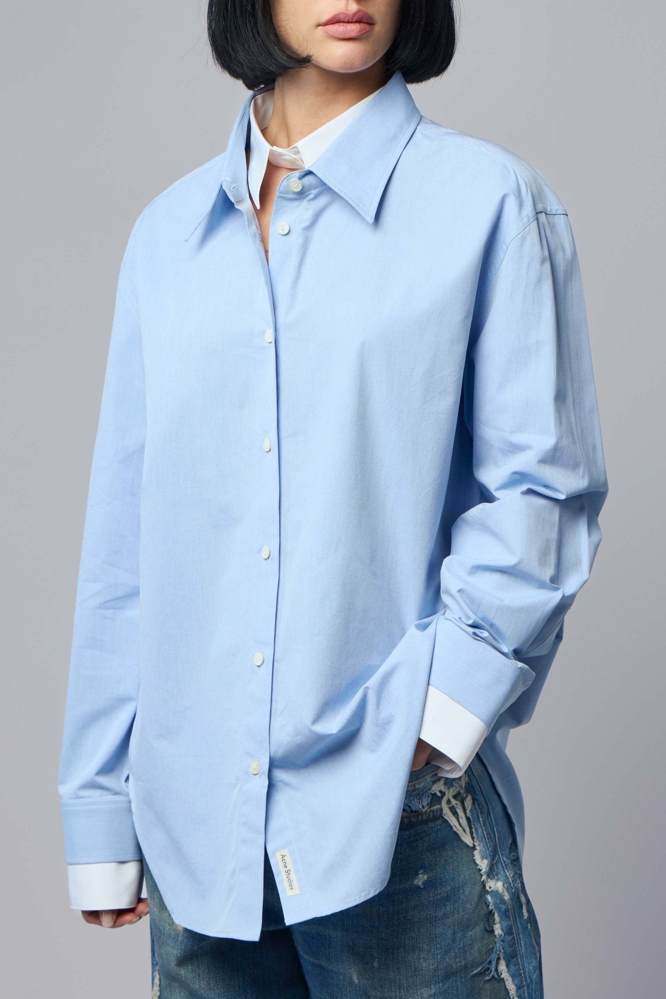 Acne Studios - Layered button‑up - LABELS - Model wearing relaxed fit Acne Studios button-up blouse
