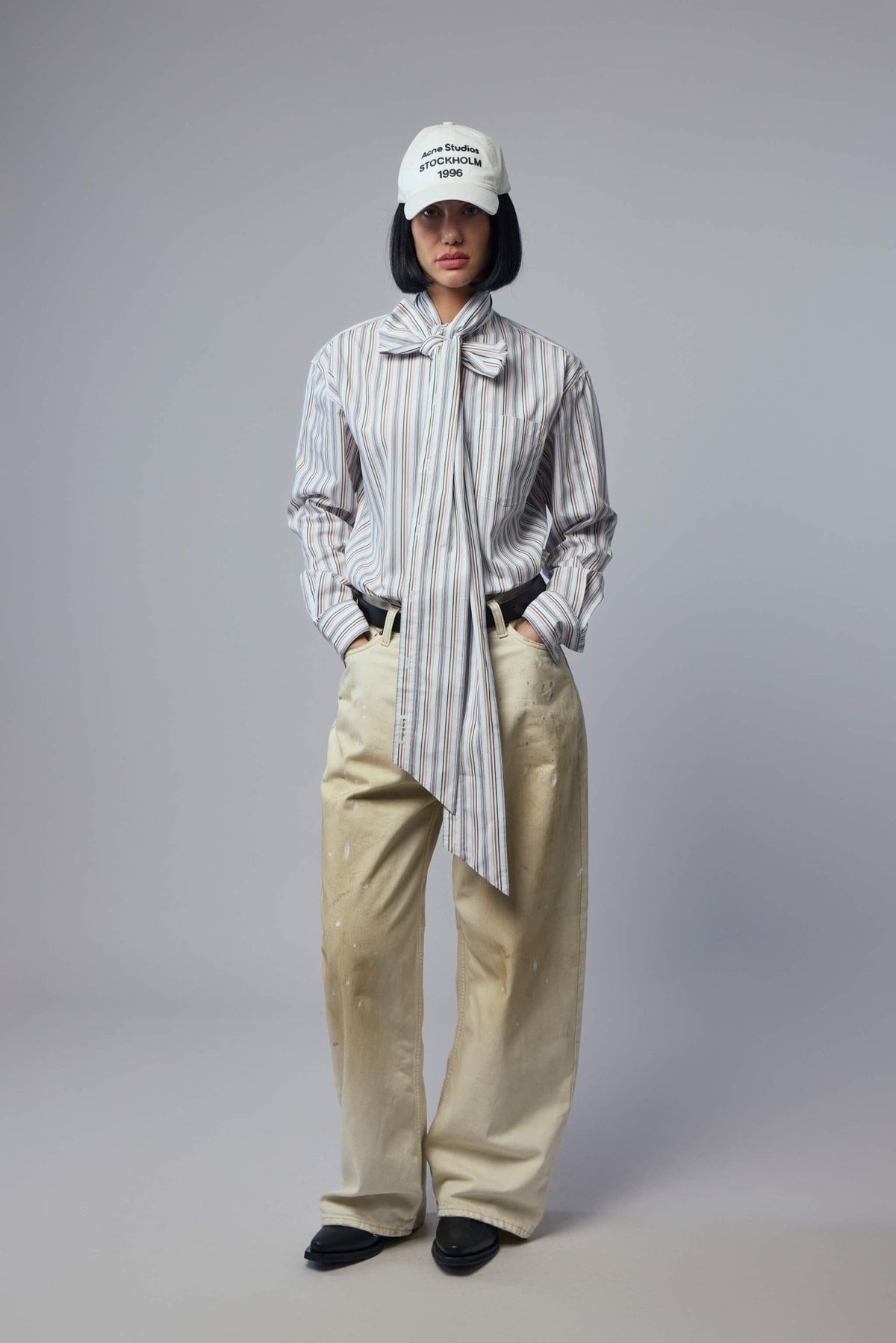 Fabric texture detail of premium cotton striped blouse