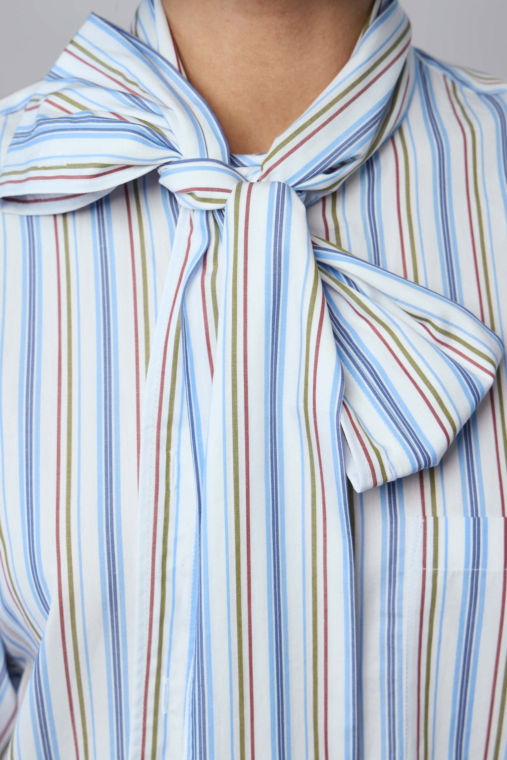 Acne Studios - Striped Shirt Dress - LABELS - Full length view of knee-length striped dress with button front - Back view of Acne Studios shirt dress showing relaxed silhouette and midi length
