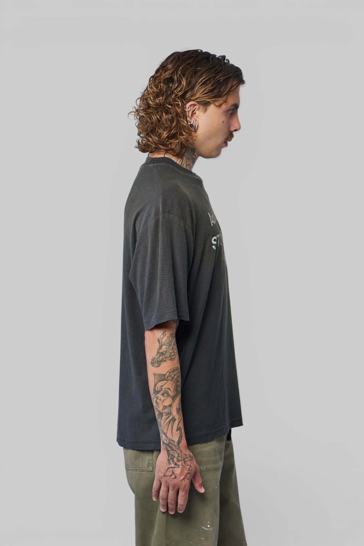 Back view of Acne Studios relaxed fit t-shirt in black cotton hemp