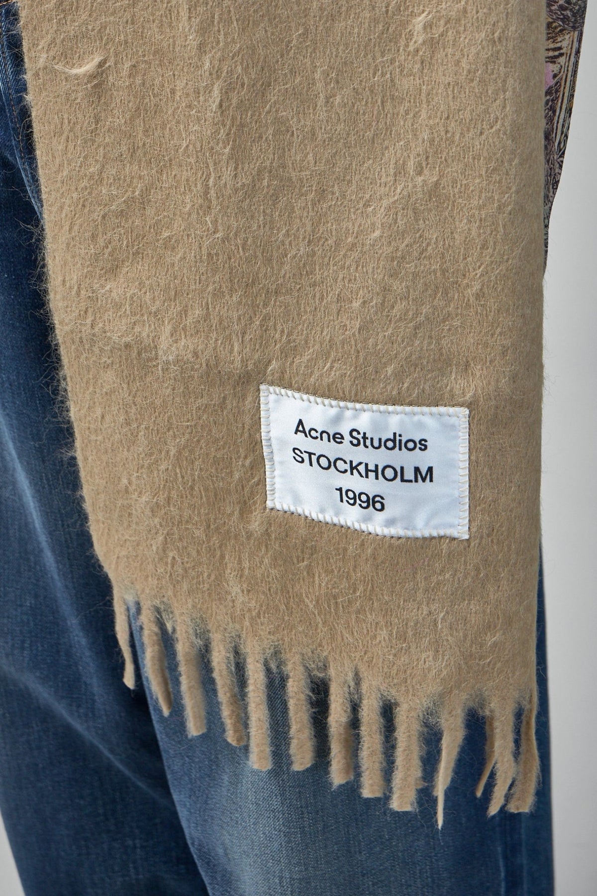 Flat lay showing full dimensions of wool mohair scarf