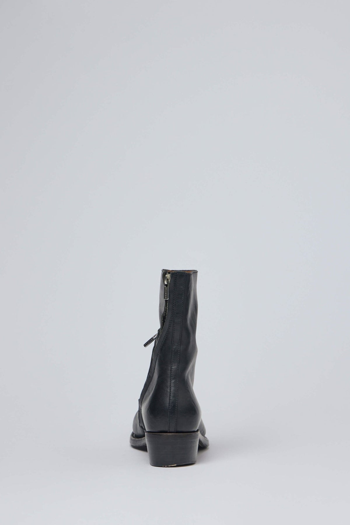 Detail shot of side zipper closure and smooth leather finish