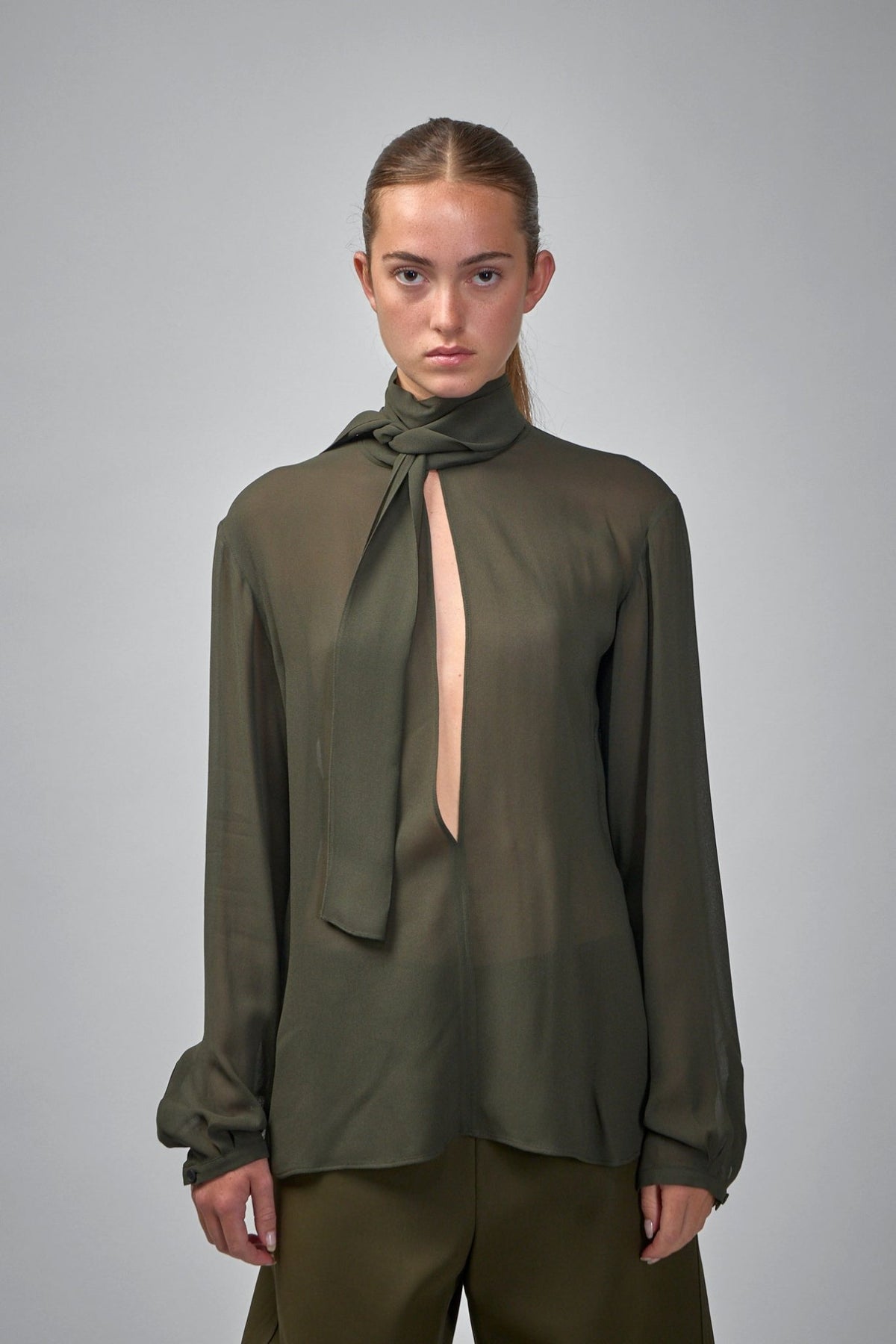 Alaïa blouses georgette scarf blouse in sheer viscose with neck tie detail