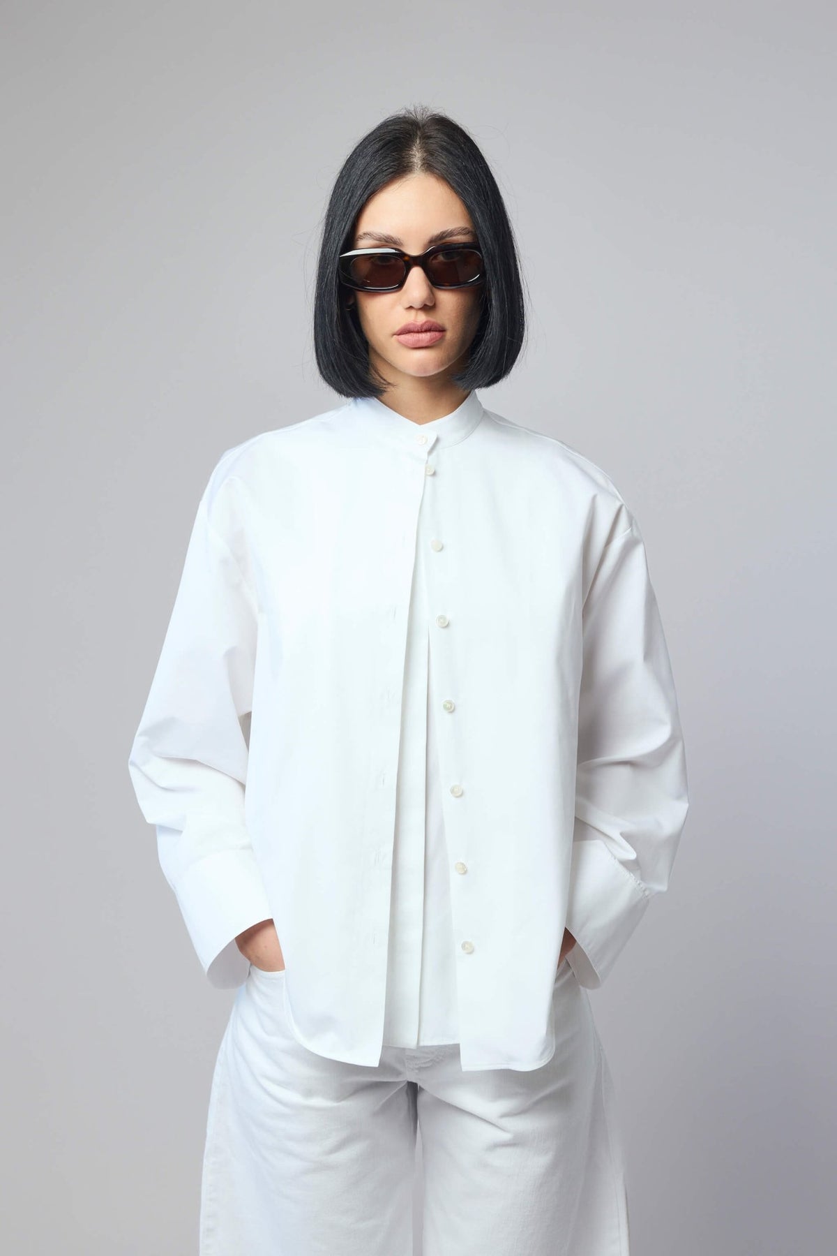 Alaïa blouses layered poplin shirt in white cotton with mandarin collar