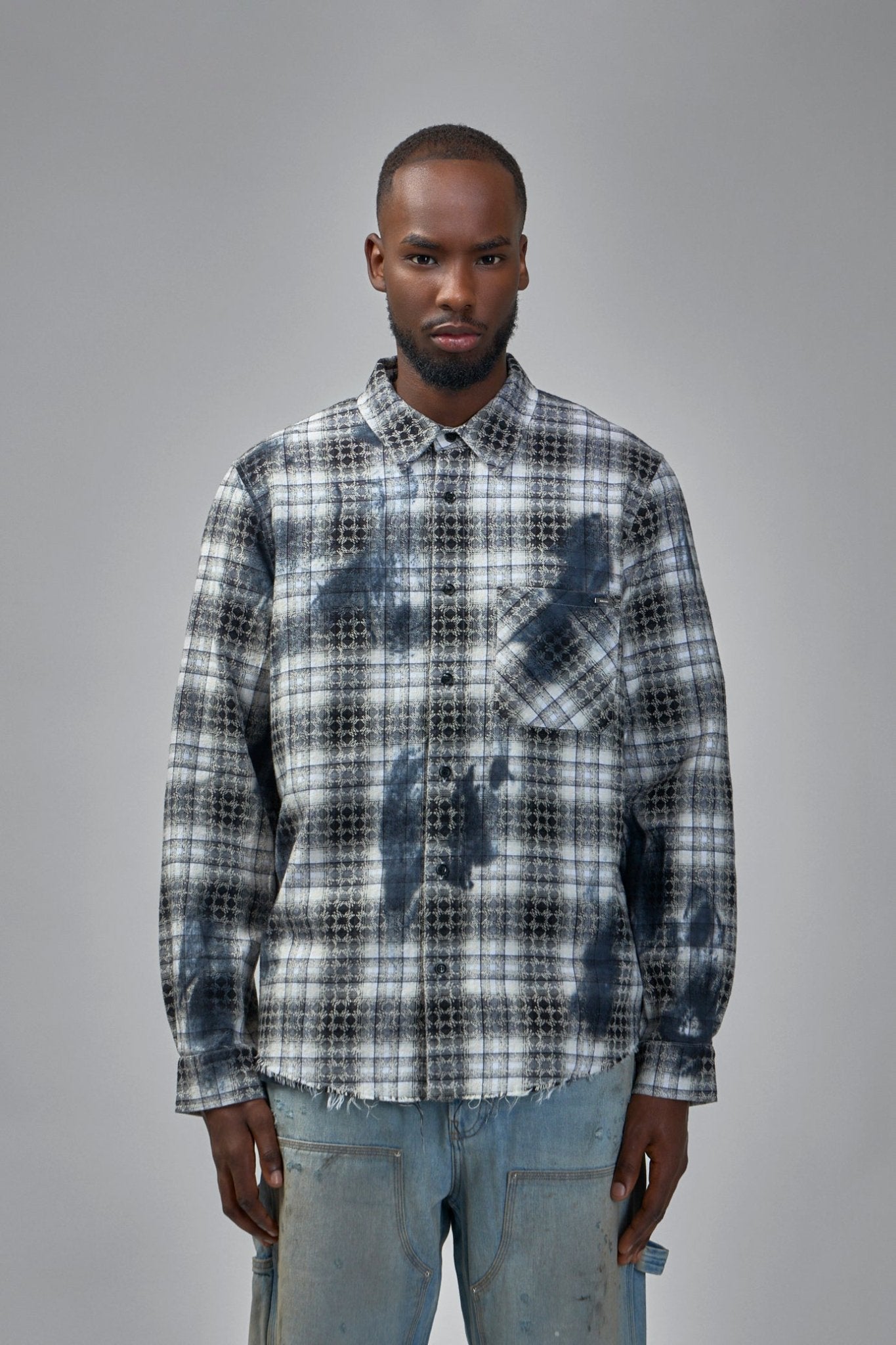 Amiri アミリ ブルーブリーチ オックスフォードシャツ Amiri Shirts - Quad Bleach Flannel Cotton Shirt – LABELS