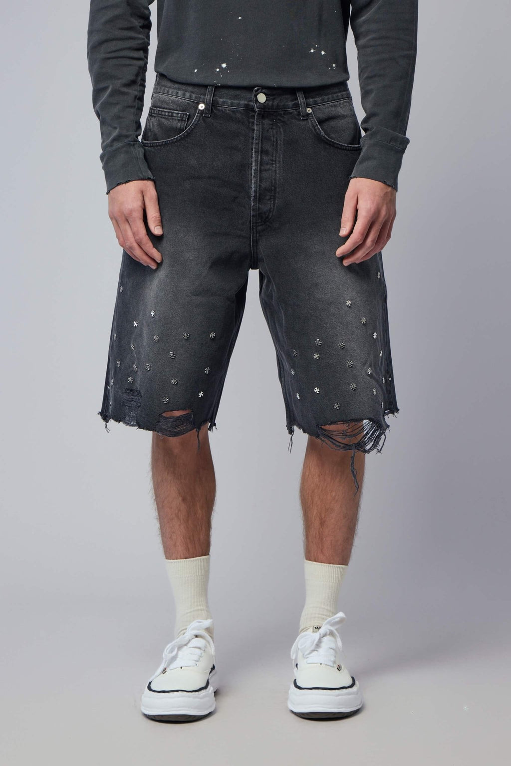 Askyurself - Cross Pin Baggy Jeans Shorts - LABELS