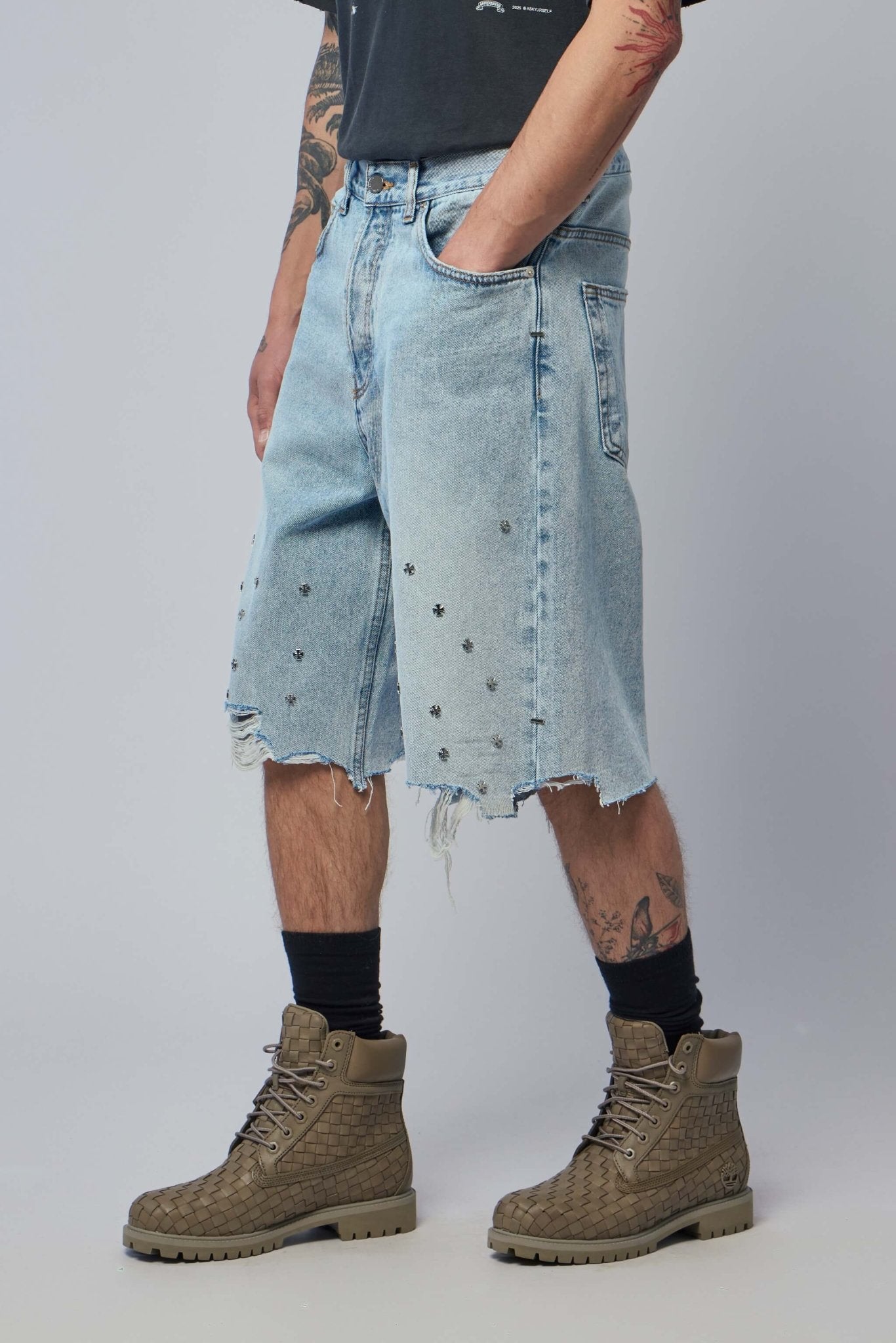 Askyurself - Cross Pin Baggy Jeans Shorts - LABELS