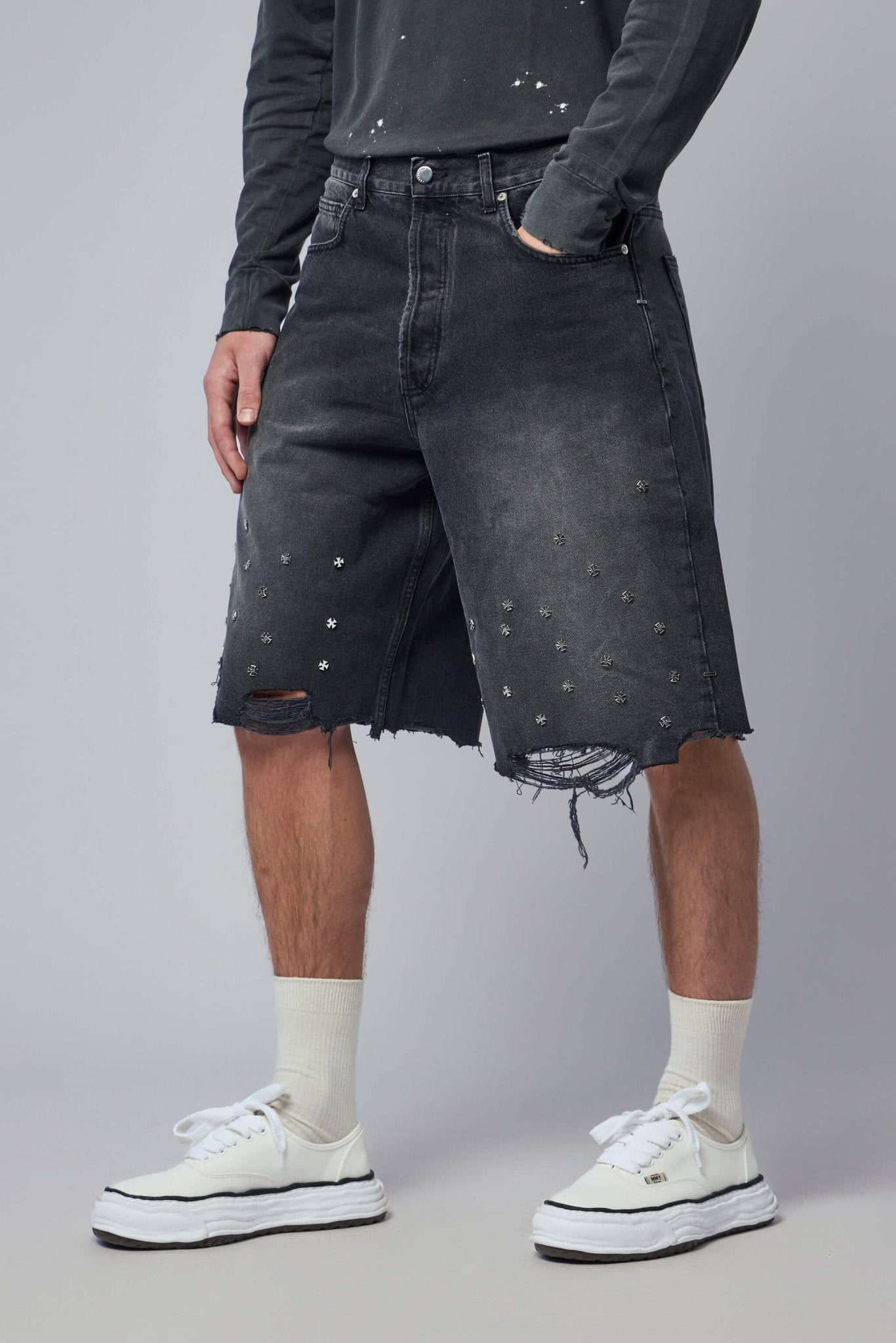 Askyurself - Cross Pin Baggy Jeans Shorts - LABELS