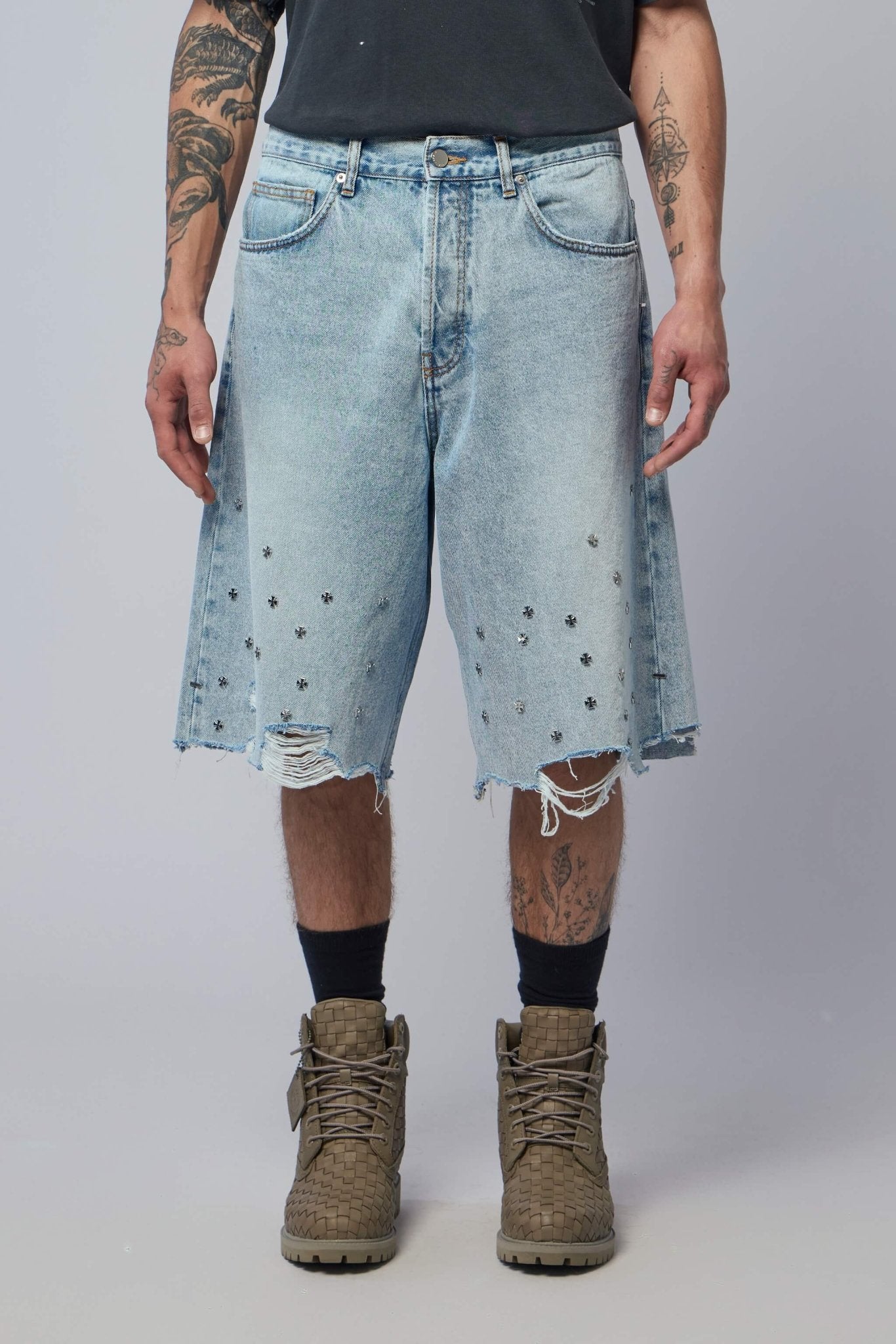 Askyurself - Cross Pin Baggy Jeans Shorts - LABELS