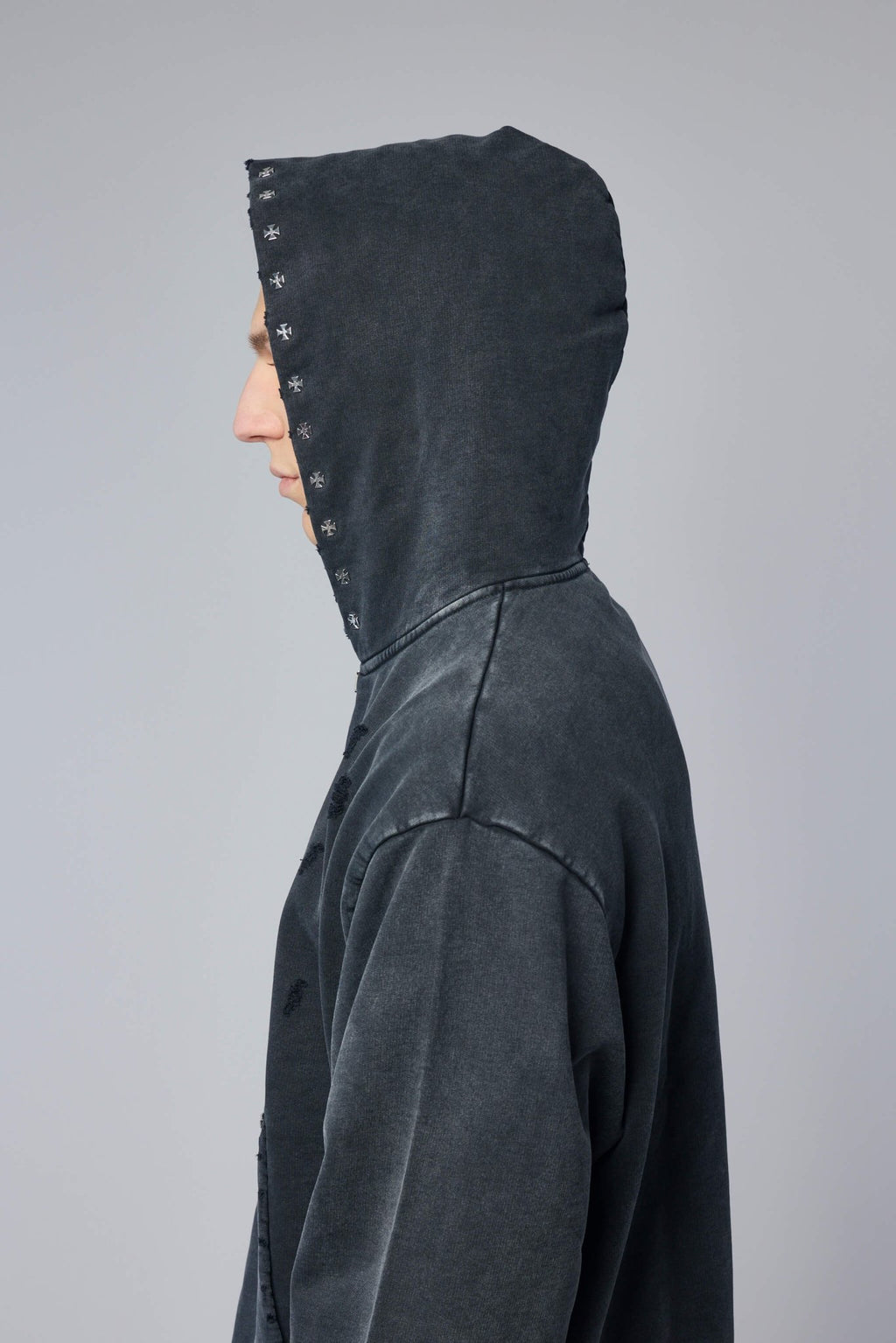 Askyurself - Cross Studded Destroyer Zip Hoodie - LABELS
