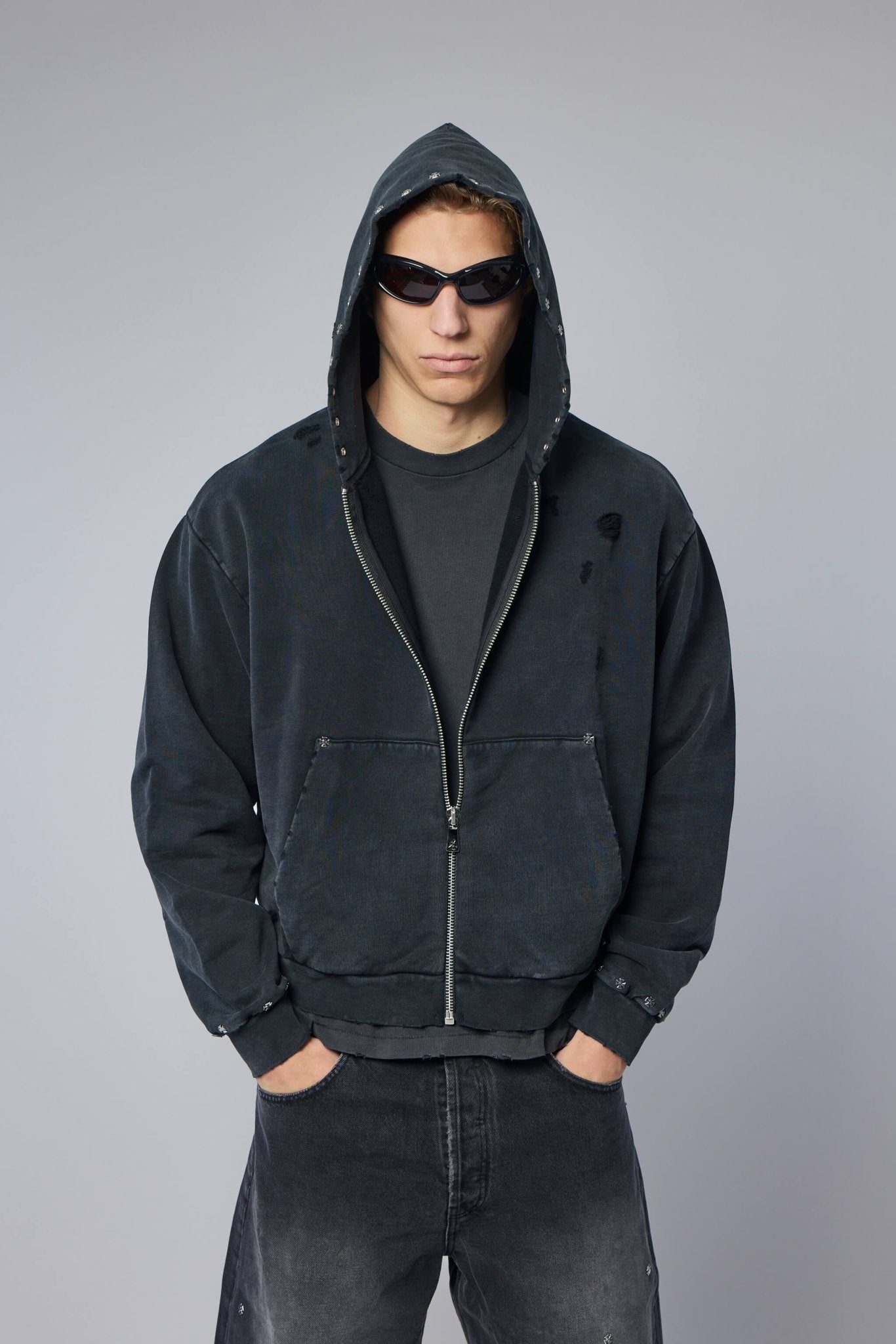 Cross Studded Destroyer Zip Hoodie – LABELS