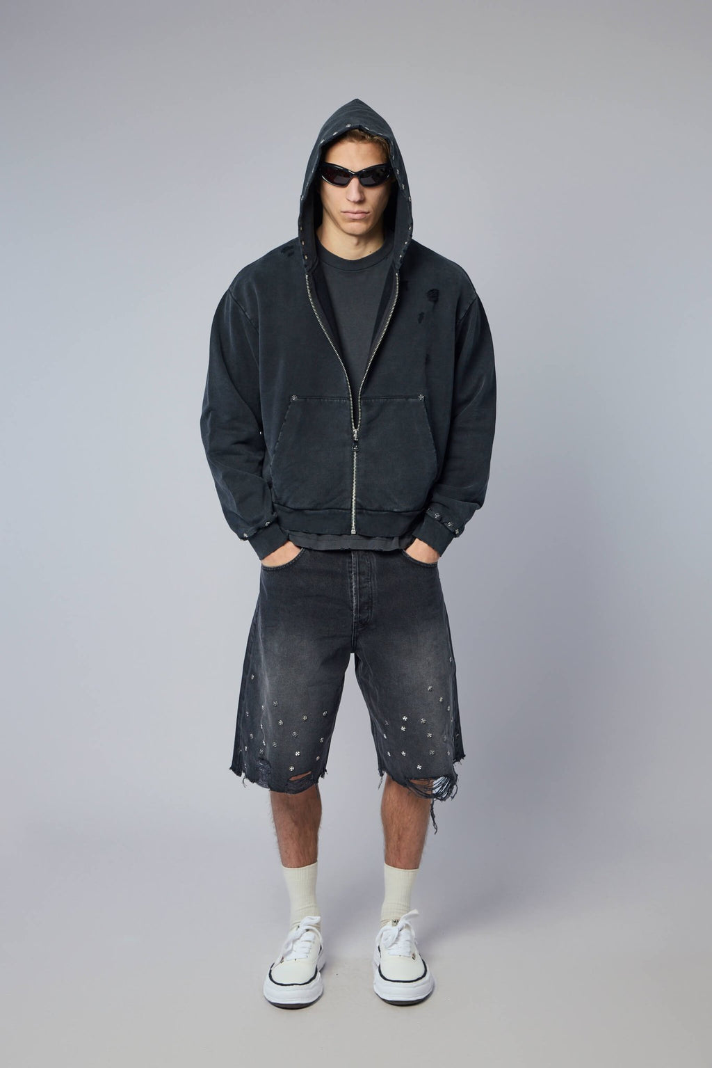 Askyurself - Cross Studded Destroyer Zip Hoodie - LABELS