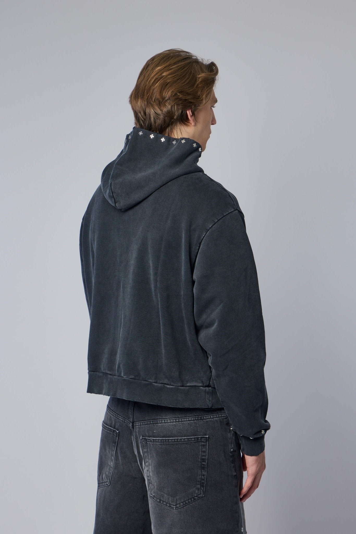 Askyurself - Cross Studded Destroyer Zip Hoodie - LABELS