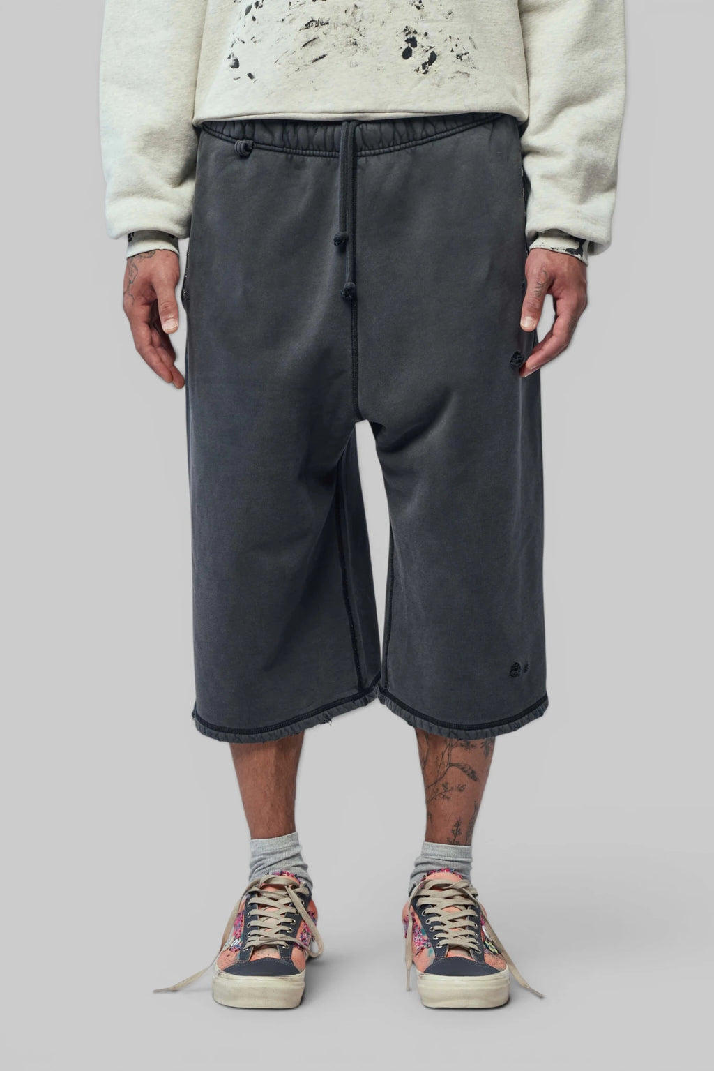 Askyurself - Cross Studs Capri Vintage Fleece Shorts - LABELS