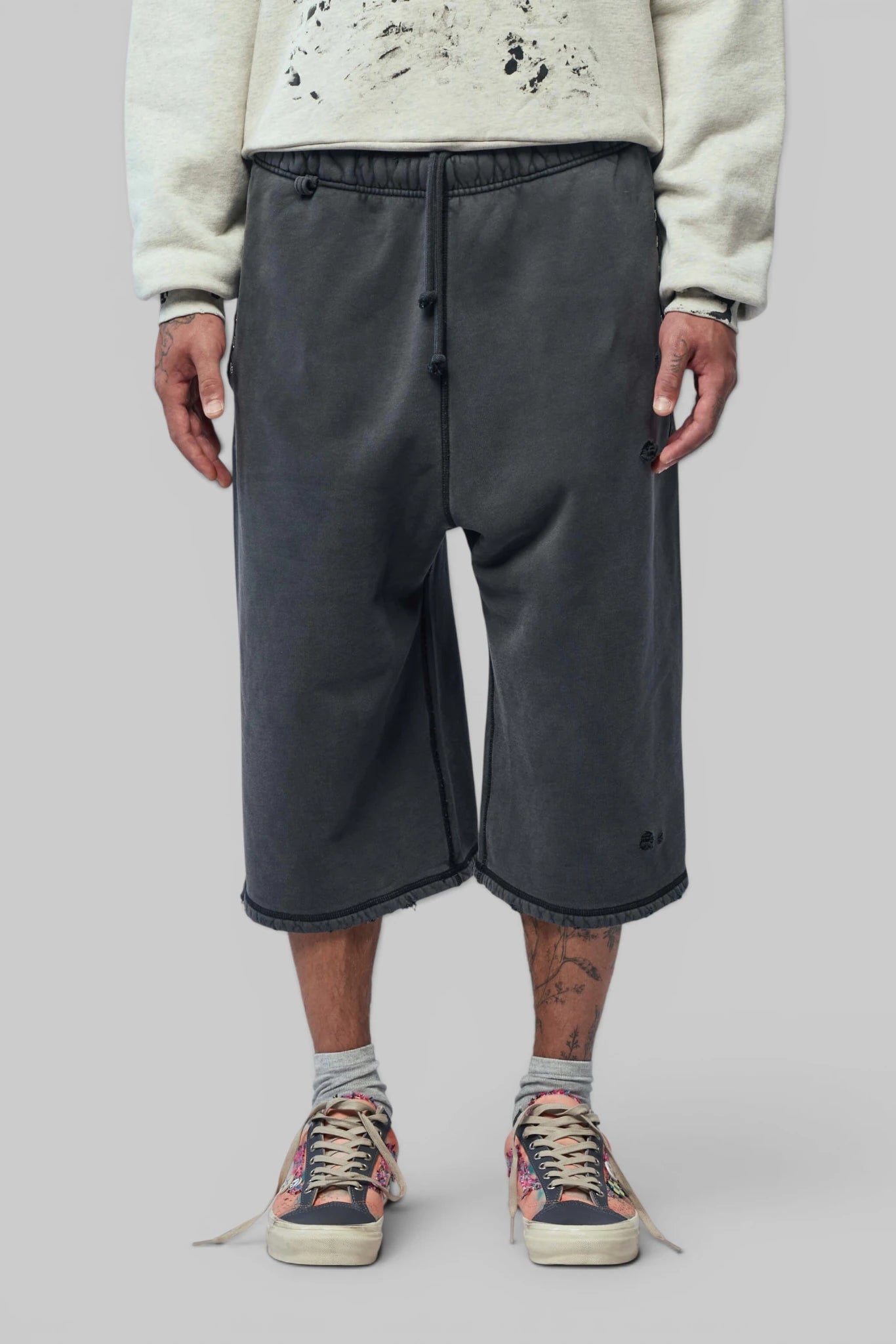 Askyurself - Cross Studs Capri Vintage Fleece Shorts - LABELS