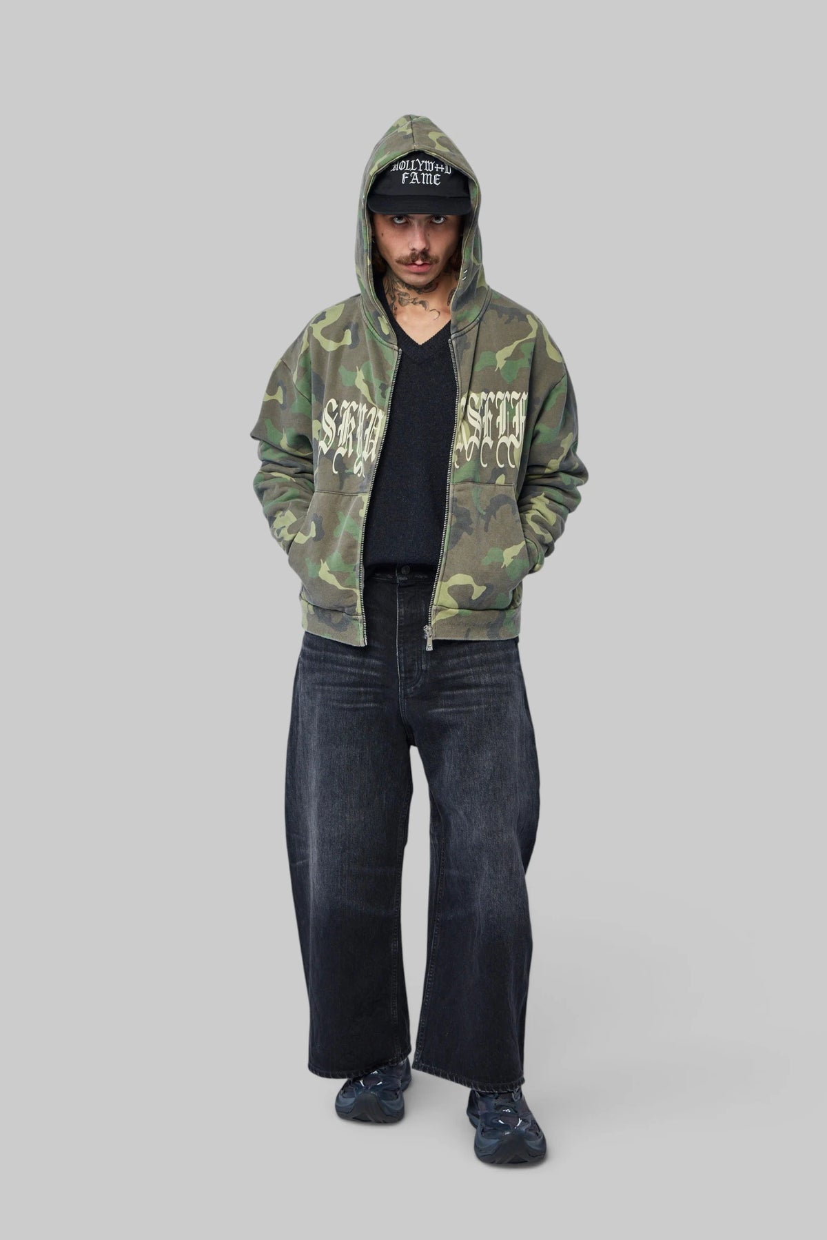 Askyurself - Goth Camo Cropped Vintage Zip Hoodie - LABELS