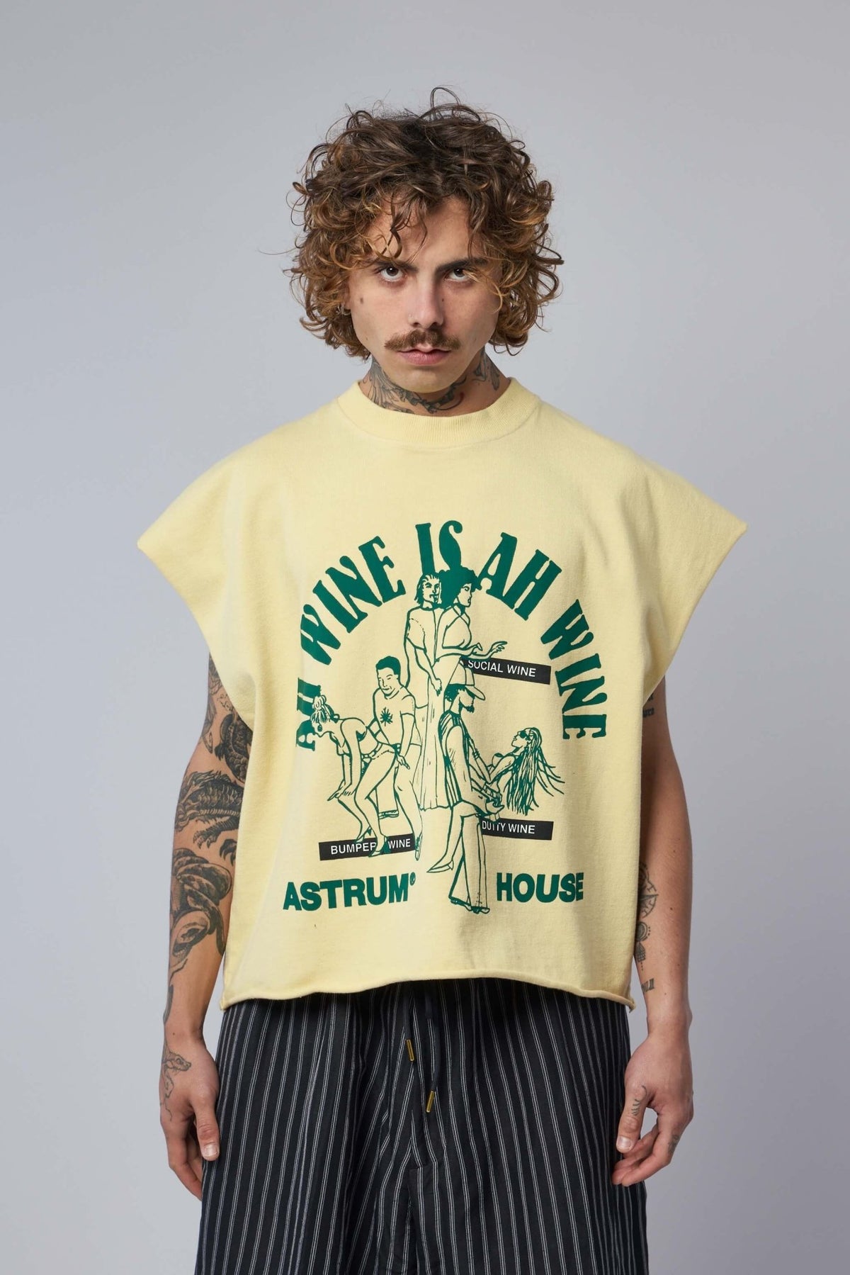 Close-up of artistic illustration on Astrum sleeveless sweatshirt