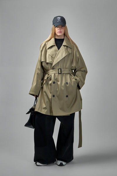 Draped Neck Midi Trench