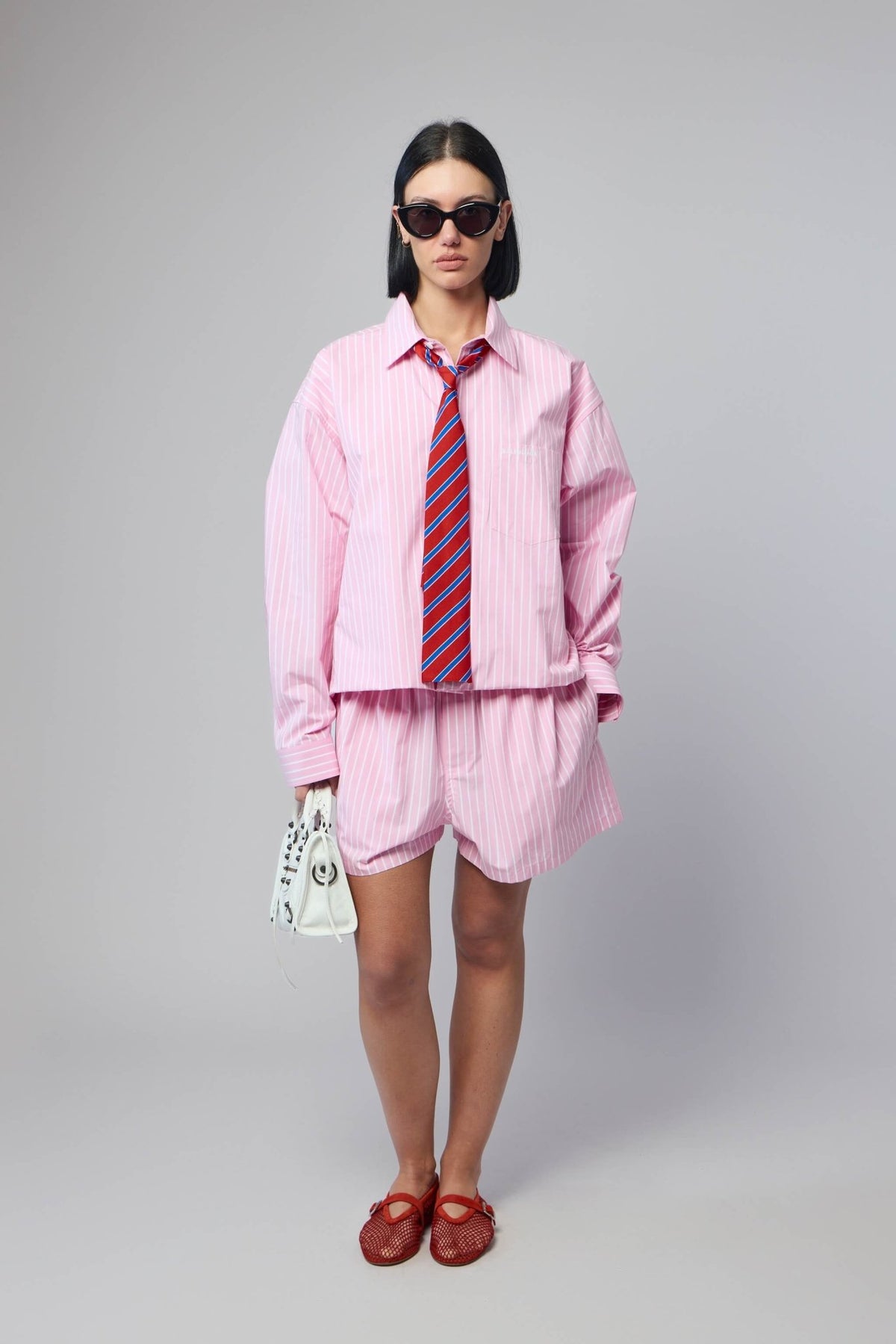 Back view of Balenciaga striped shirt showing tailored fit
