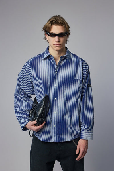 Oversized Shirt Navy White Stripes