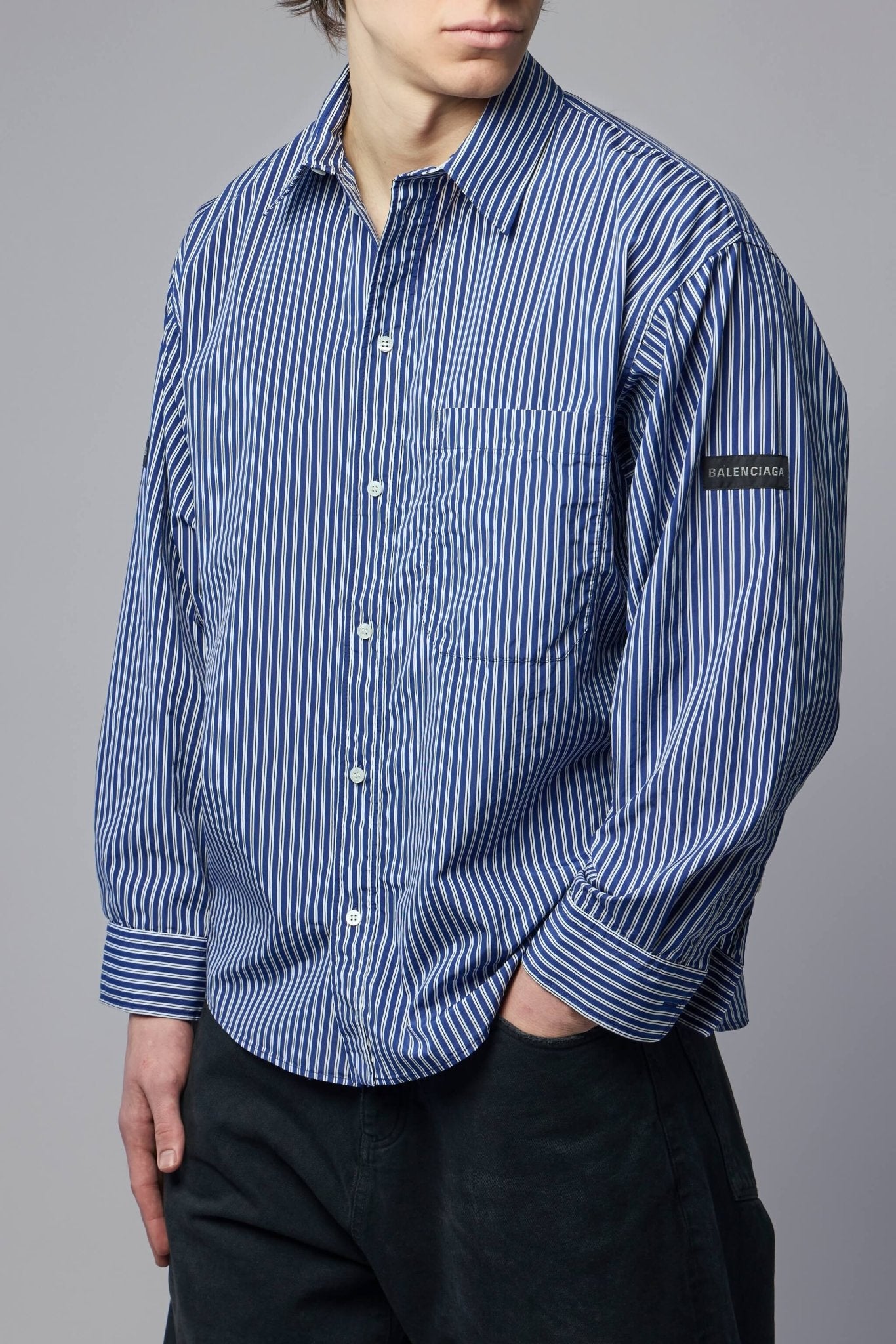 Balenciaga - Oversized Shirt Navy White Stripes - LABELS