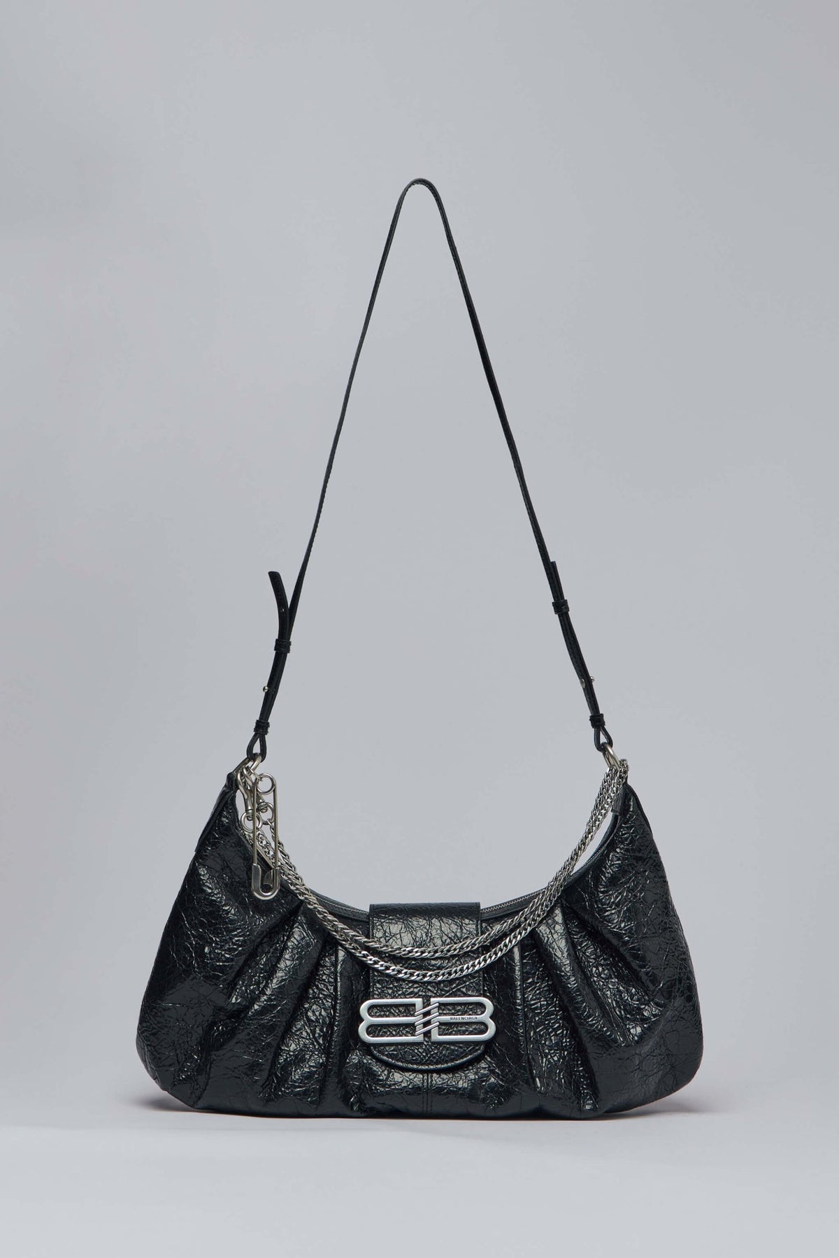 Balenciaga Pamela shoulder bag interior showing cotton lining and zippered pocket