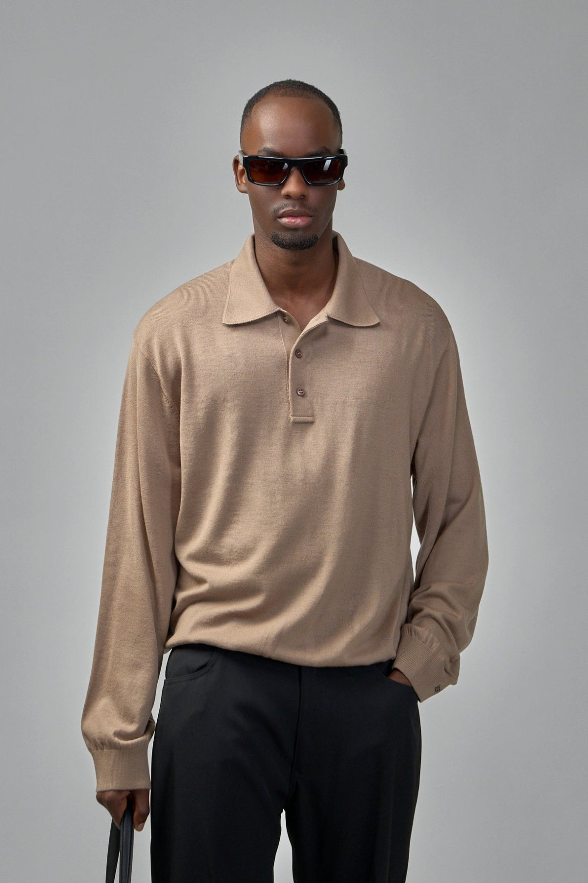 Balenciaga knitwear poloneck sweater in beige wool with three-button placket