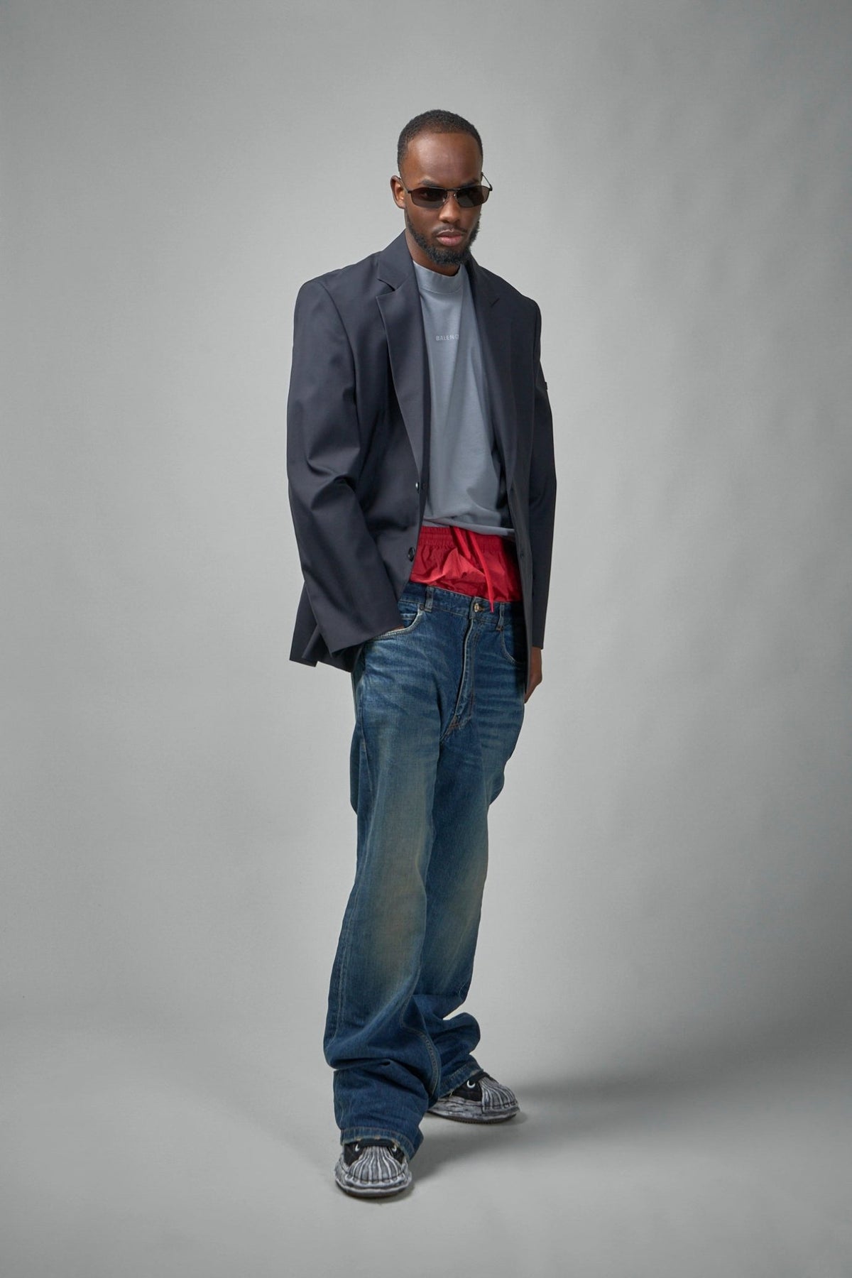 Back view of Balenciaga blazer showcasing premium viscose gabardine construction