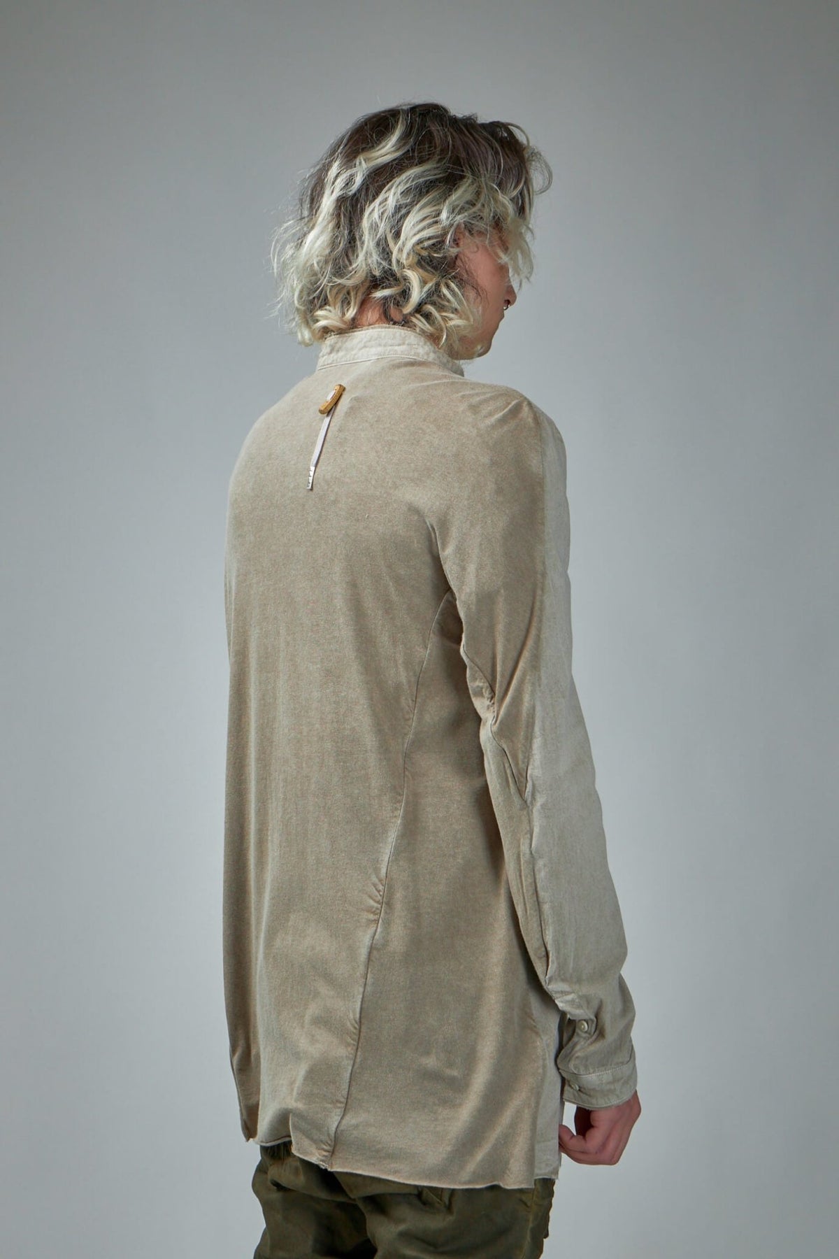 Model wearing Boris Bidjan Saberi SHIRT1 showing the sophisticated silhouette and fit
